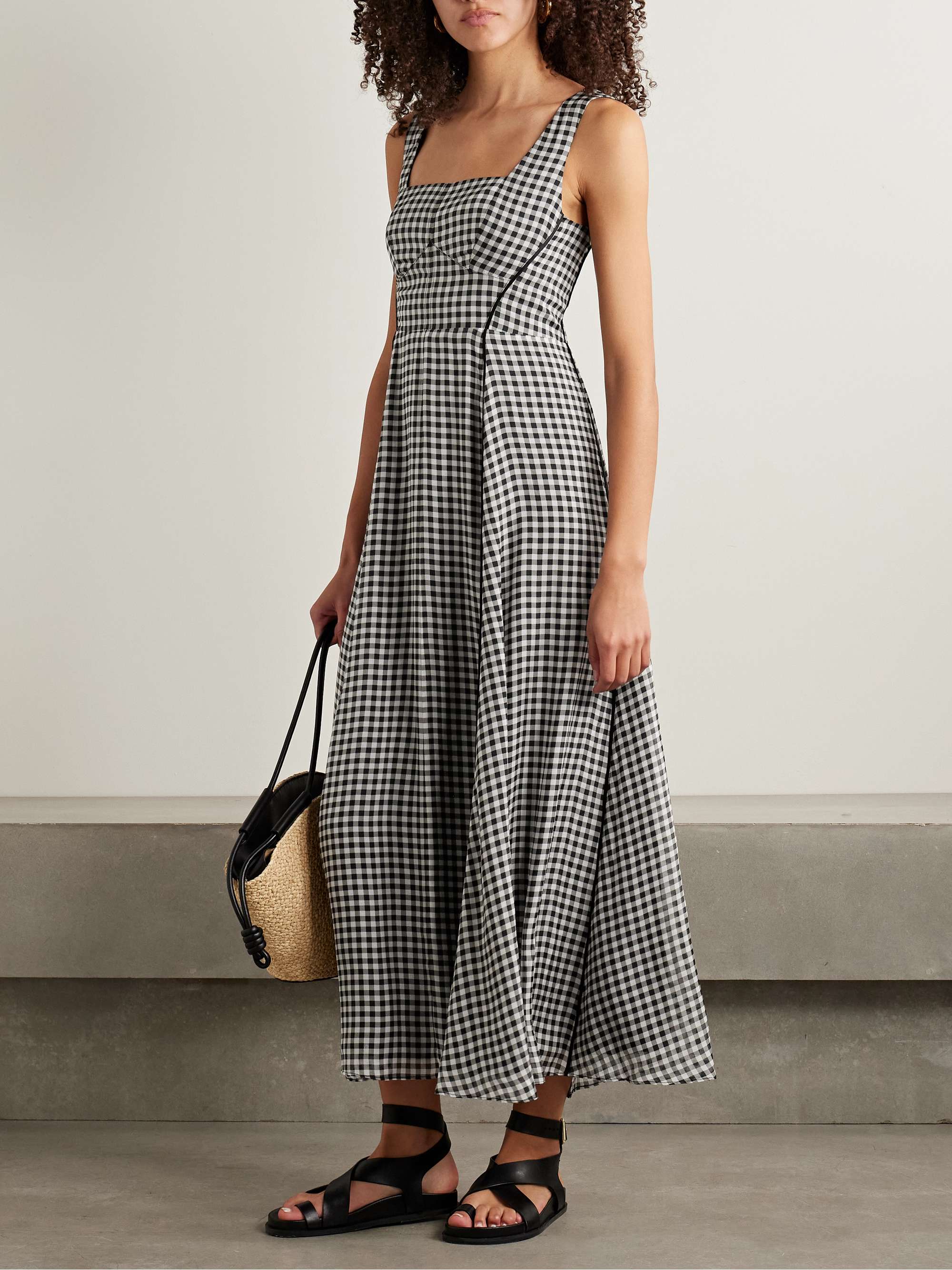 Gingham silk midi dress view