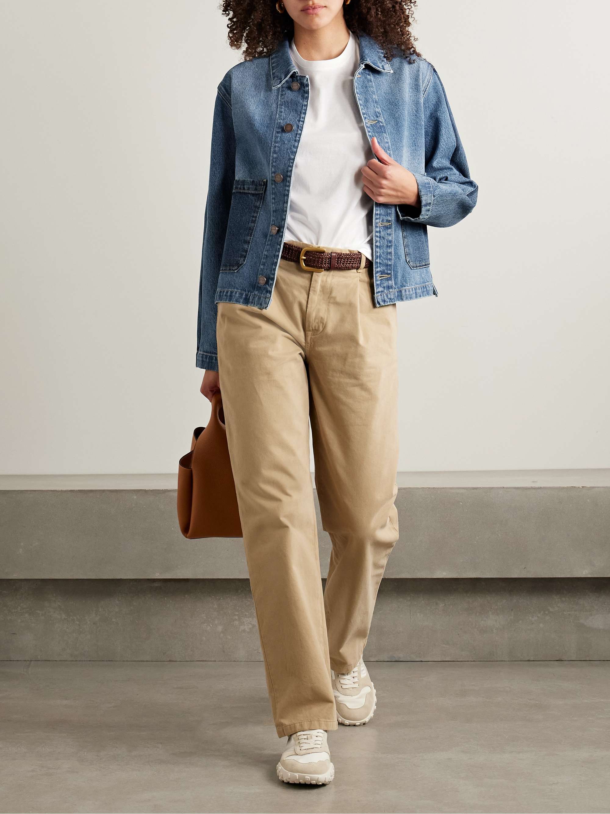 Val cropped paneled two-tone denim jacket view