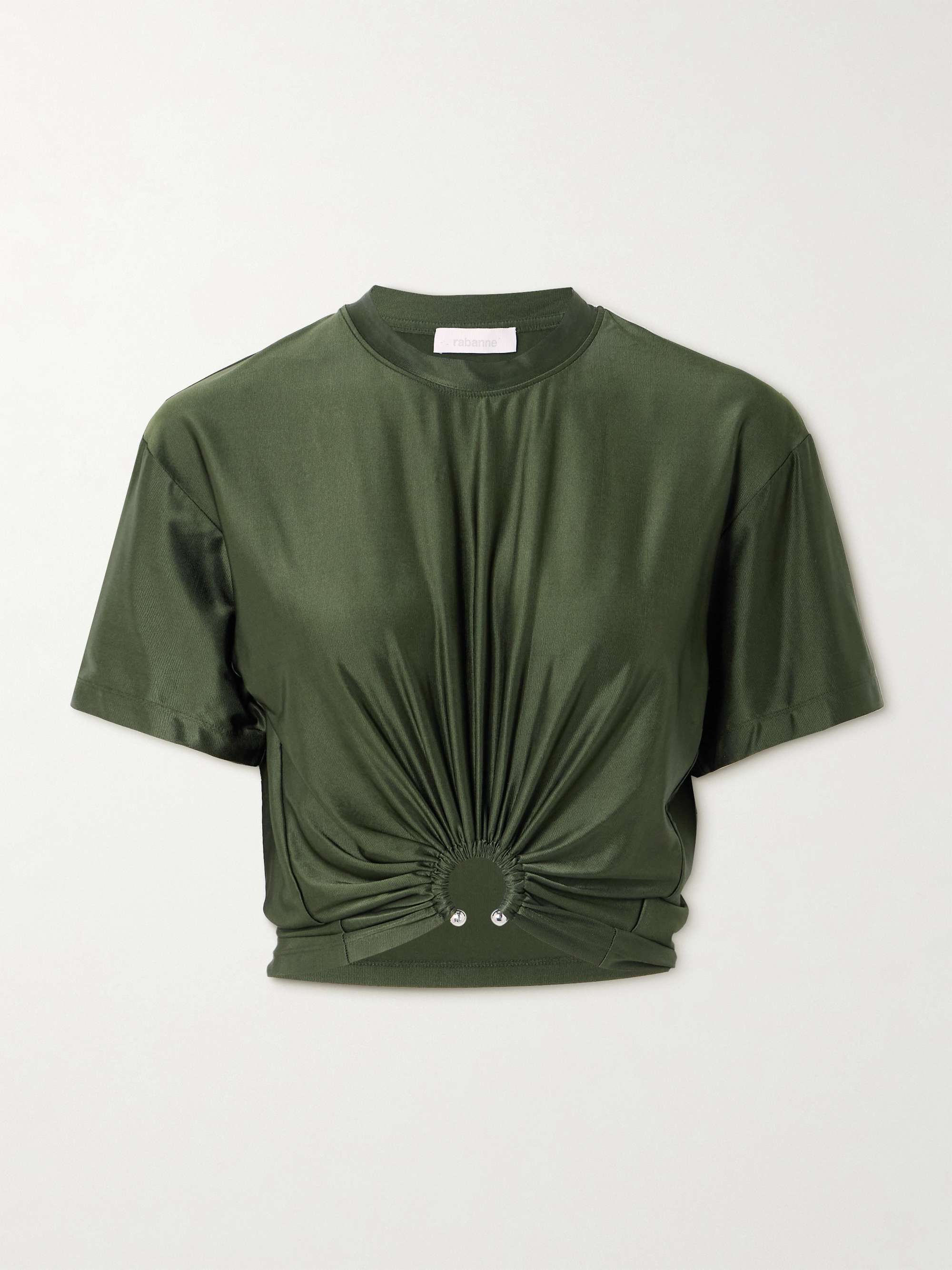 Embellished gathered satin-jersey T-shirt view