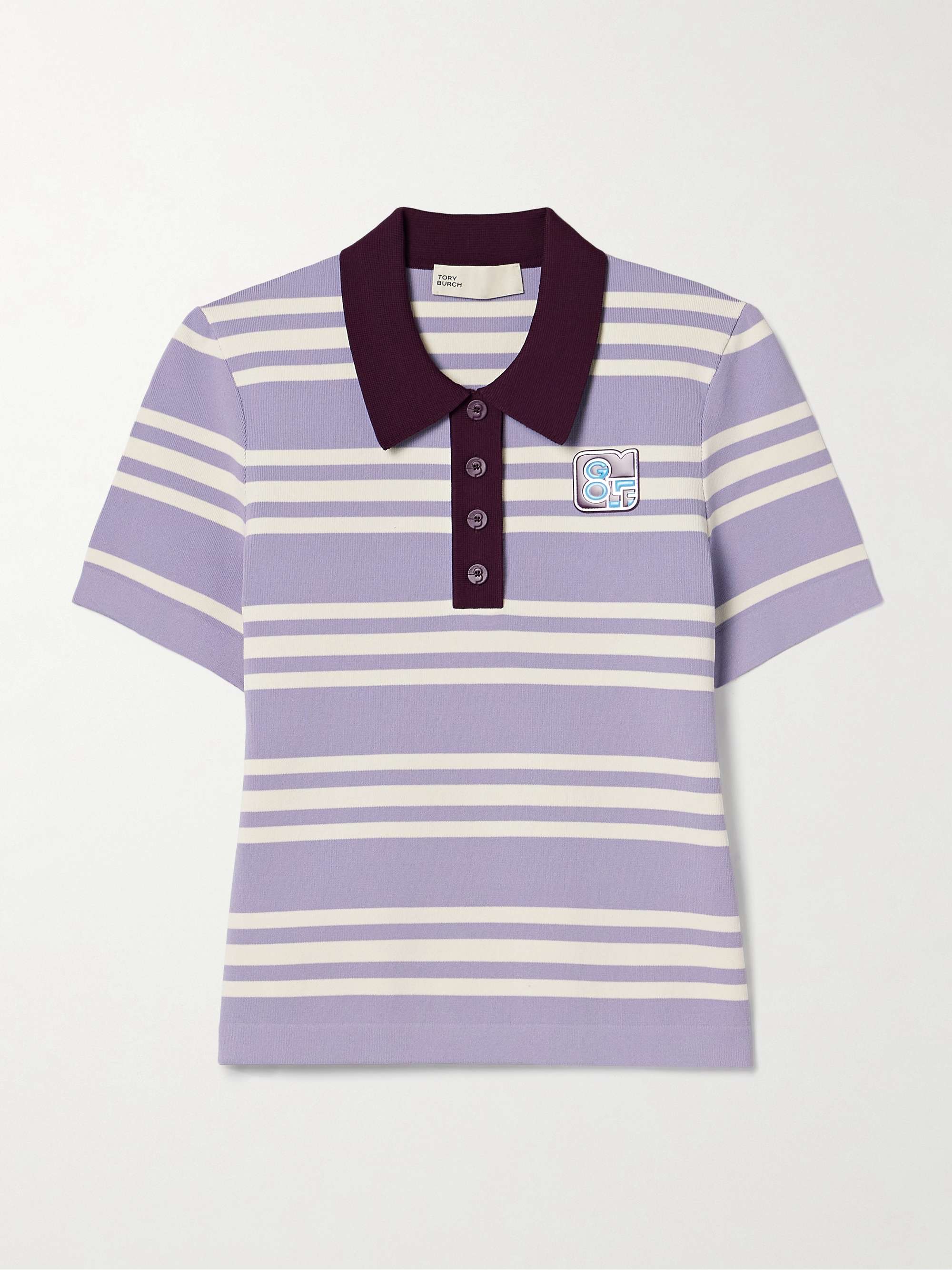 Appliquéd striped stretch-jersey polo top view