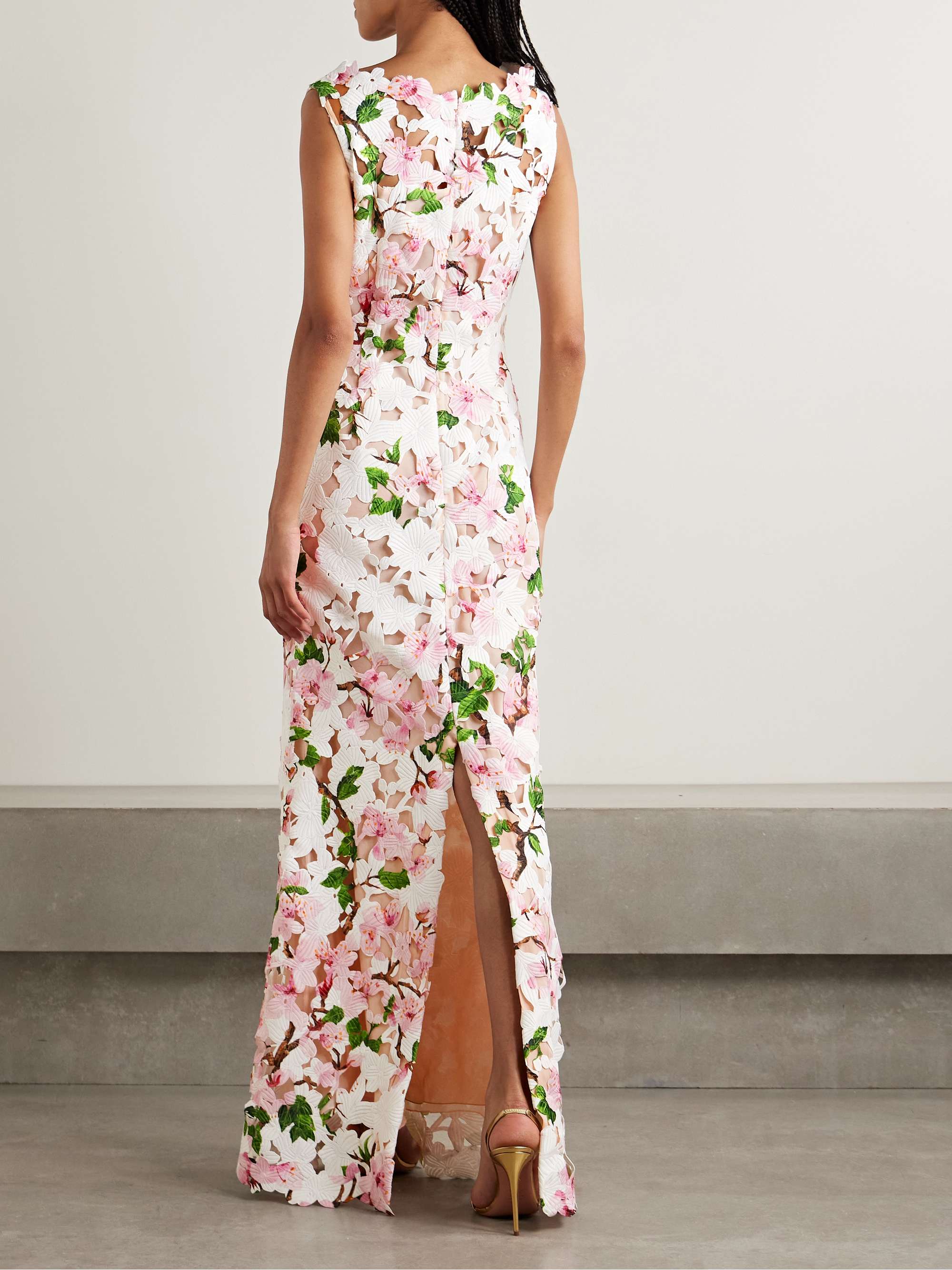 Floral-print guipure lace gown view