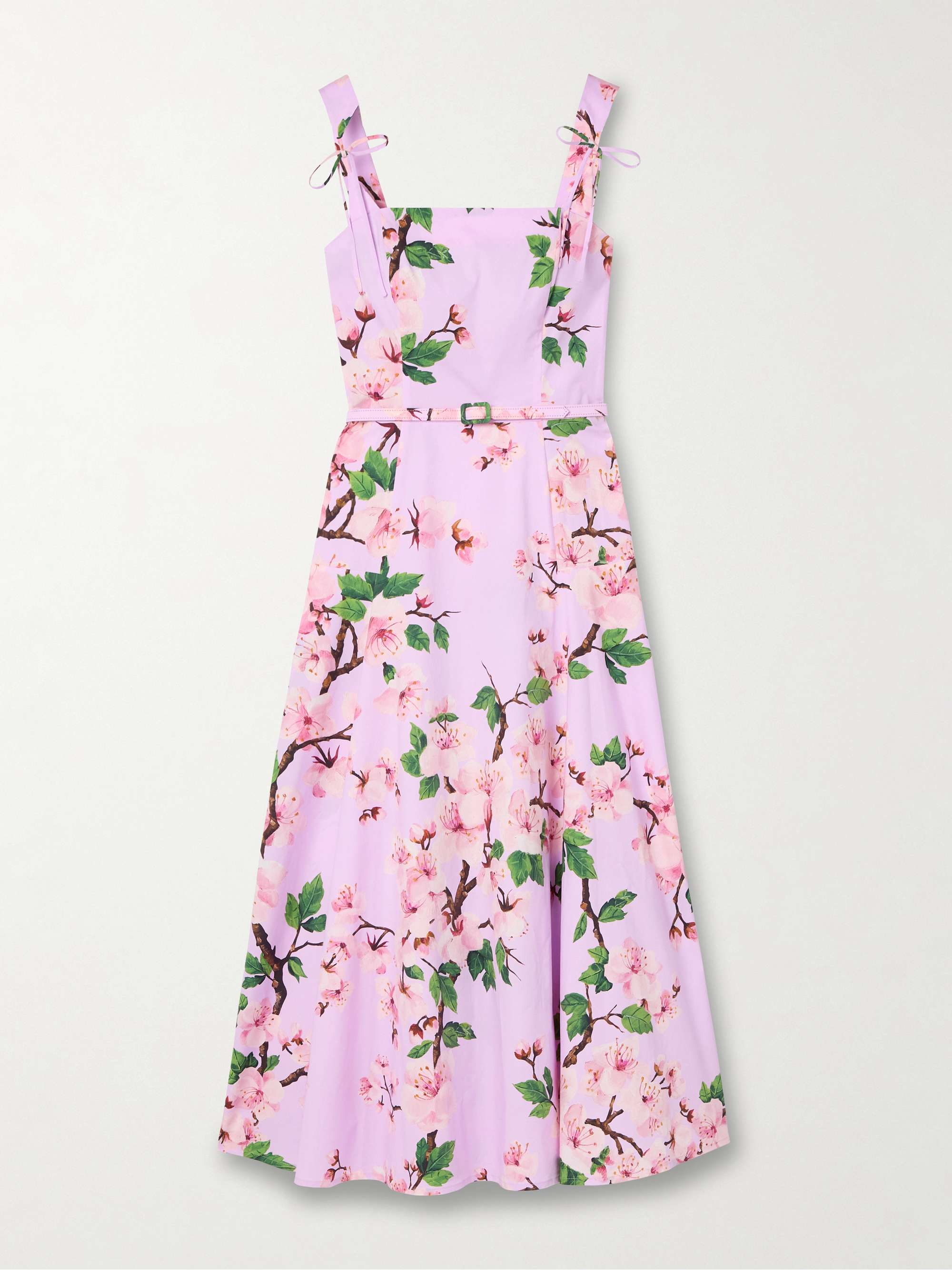 Belted bow-detailed floral-print stretch-cotton poplin midi dress view