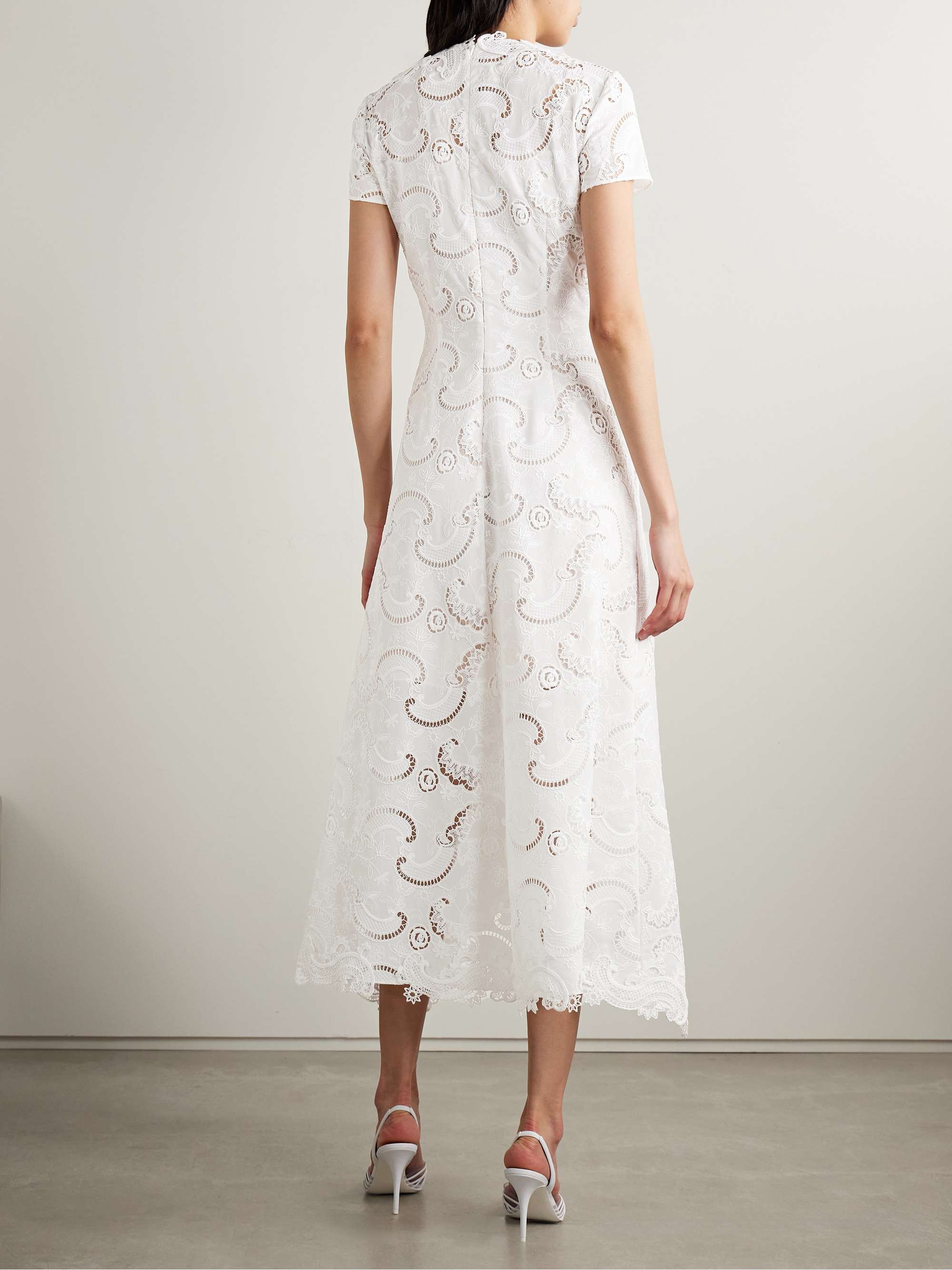 Scroll asymmetric guipure lace midi dress view