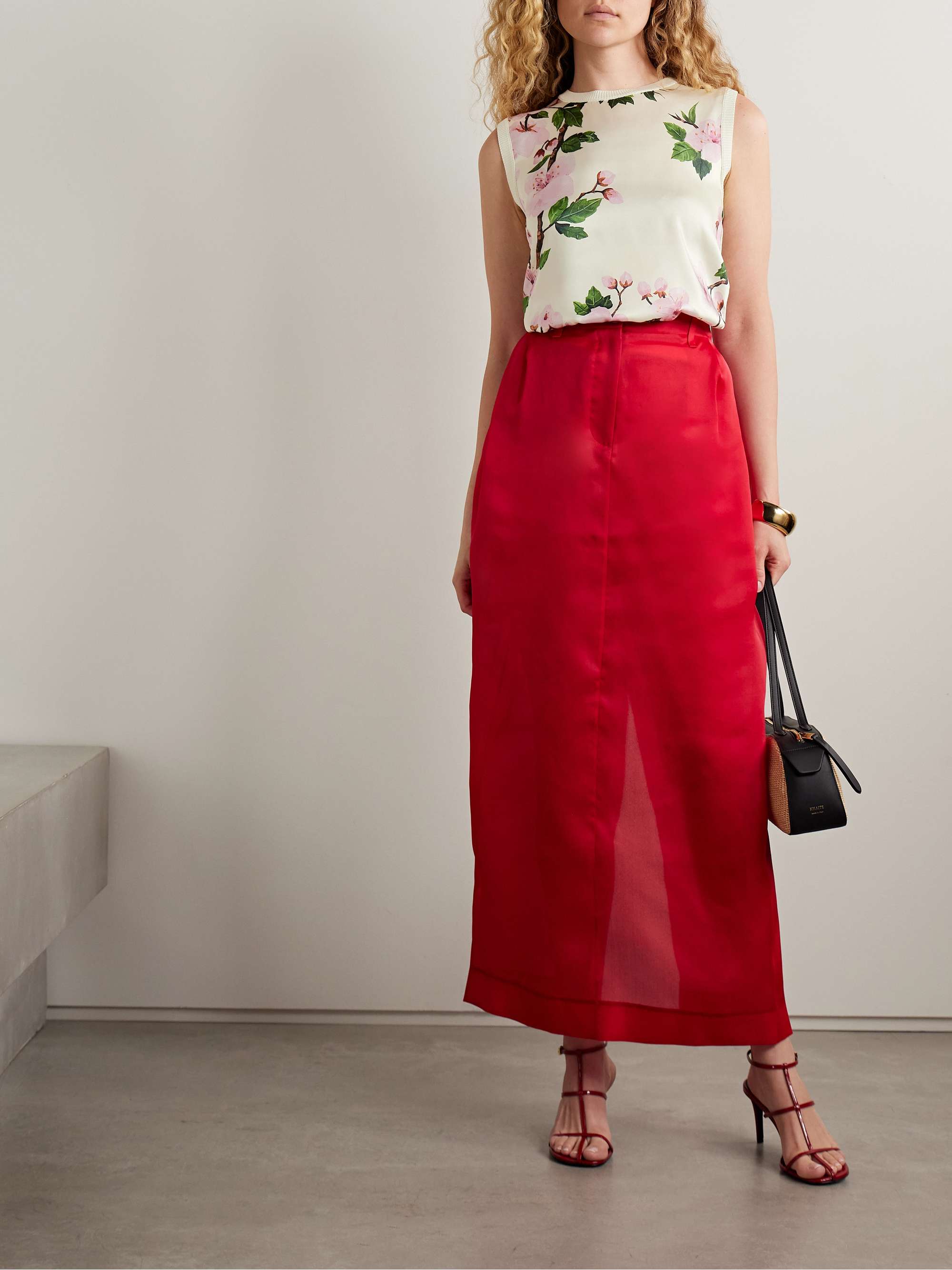 Paneled knitted and floral-print silk-blend twill tank view