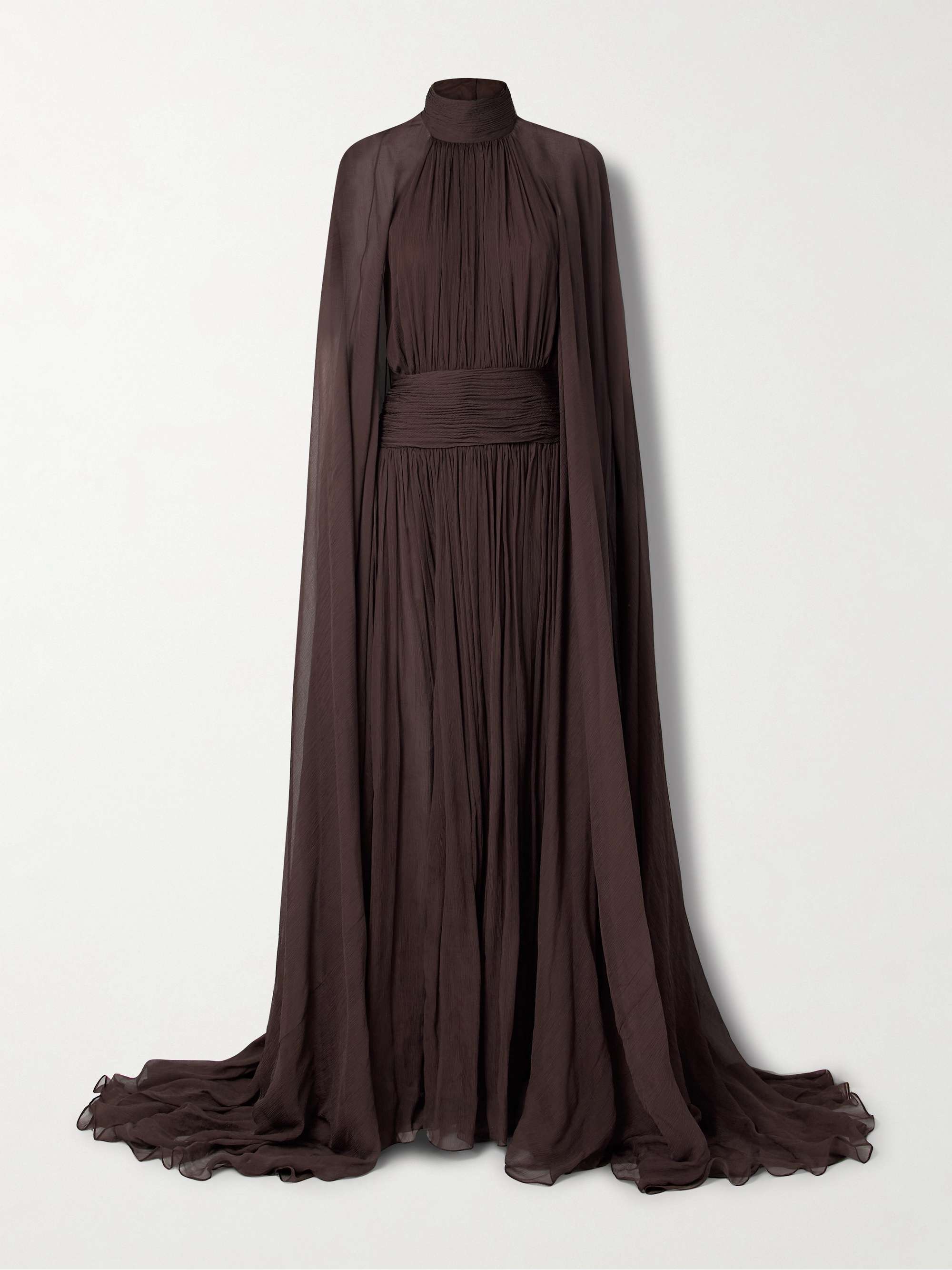 Embellished cape-effect gathered silk-crepon gown view