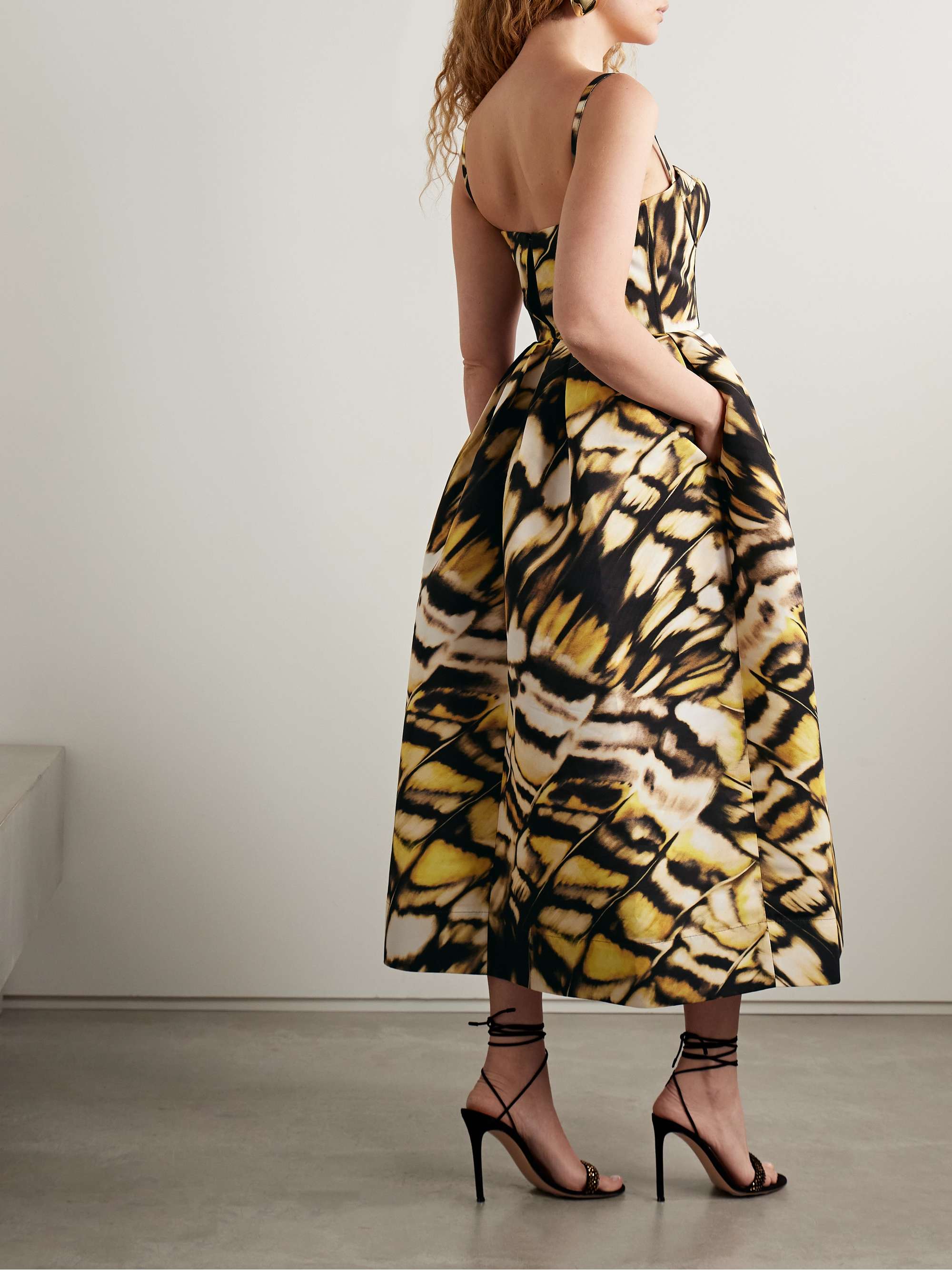Printed faille midi dress view