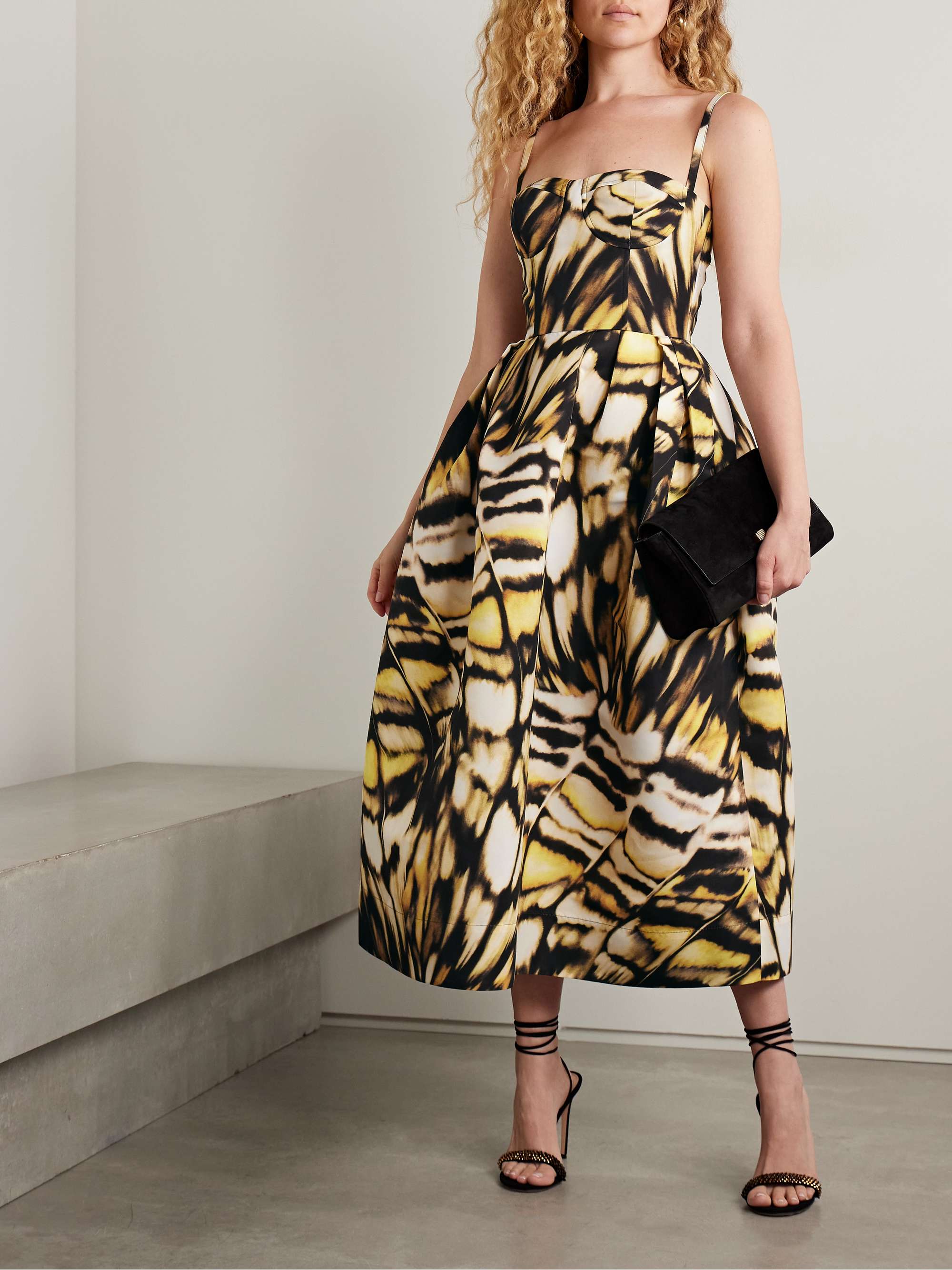 Printed faille midi dress view