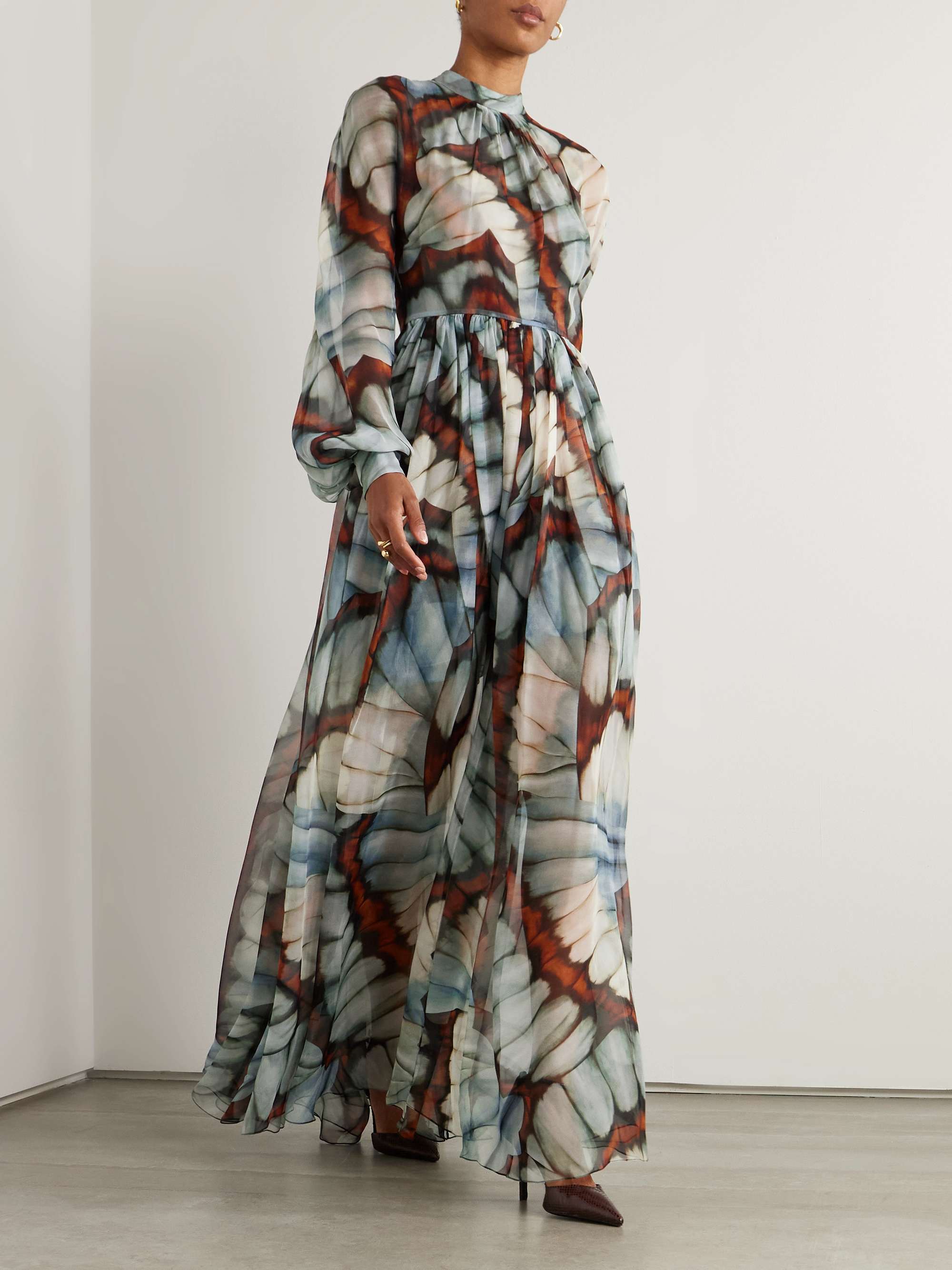 Printed silk-chiffon gown view