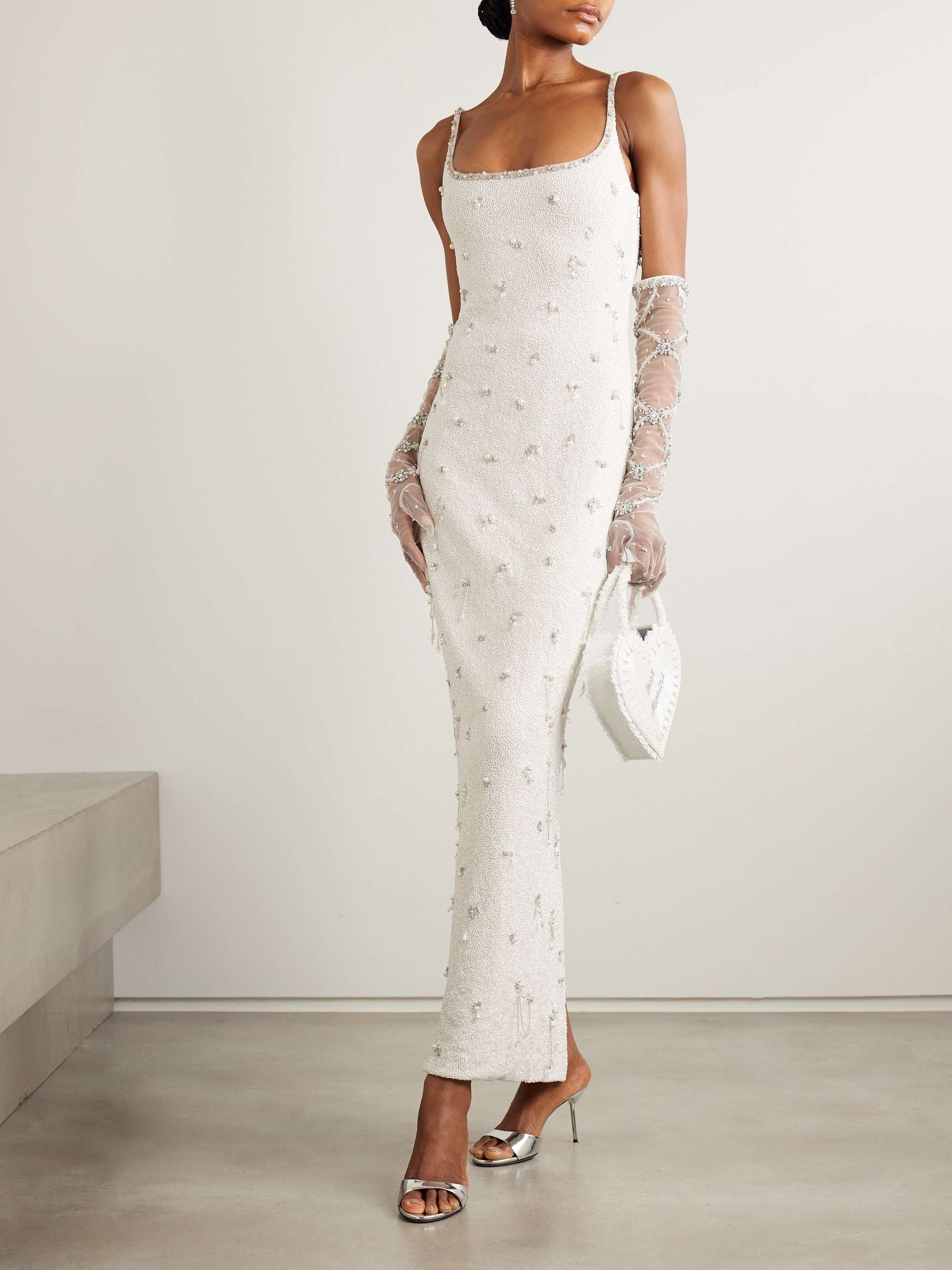 Droplet embellished beaded stretch-tulle gown view