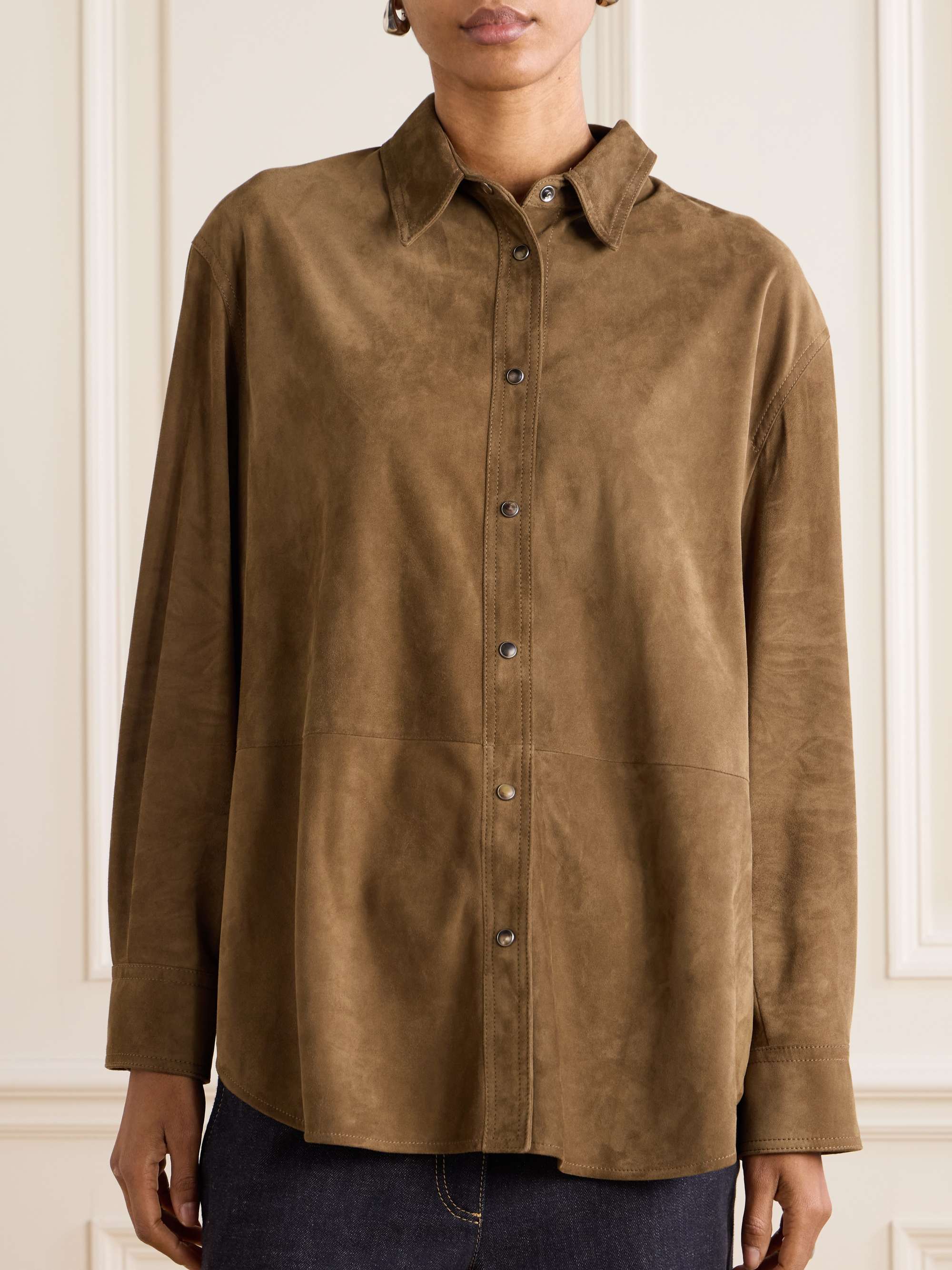Bead-embellished suede shirt view