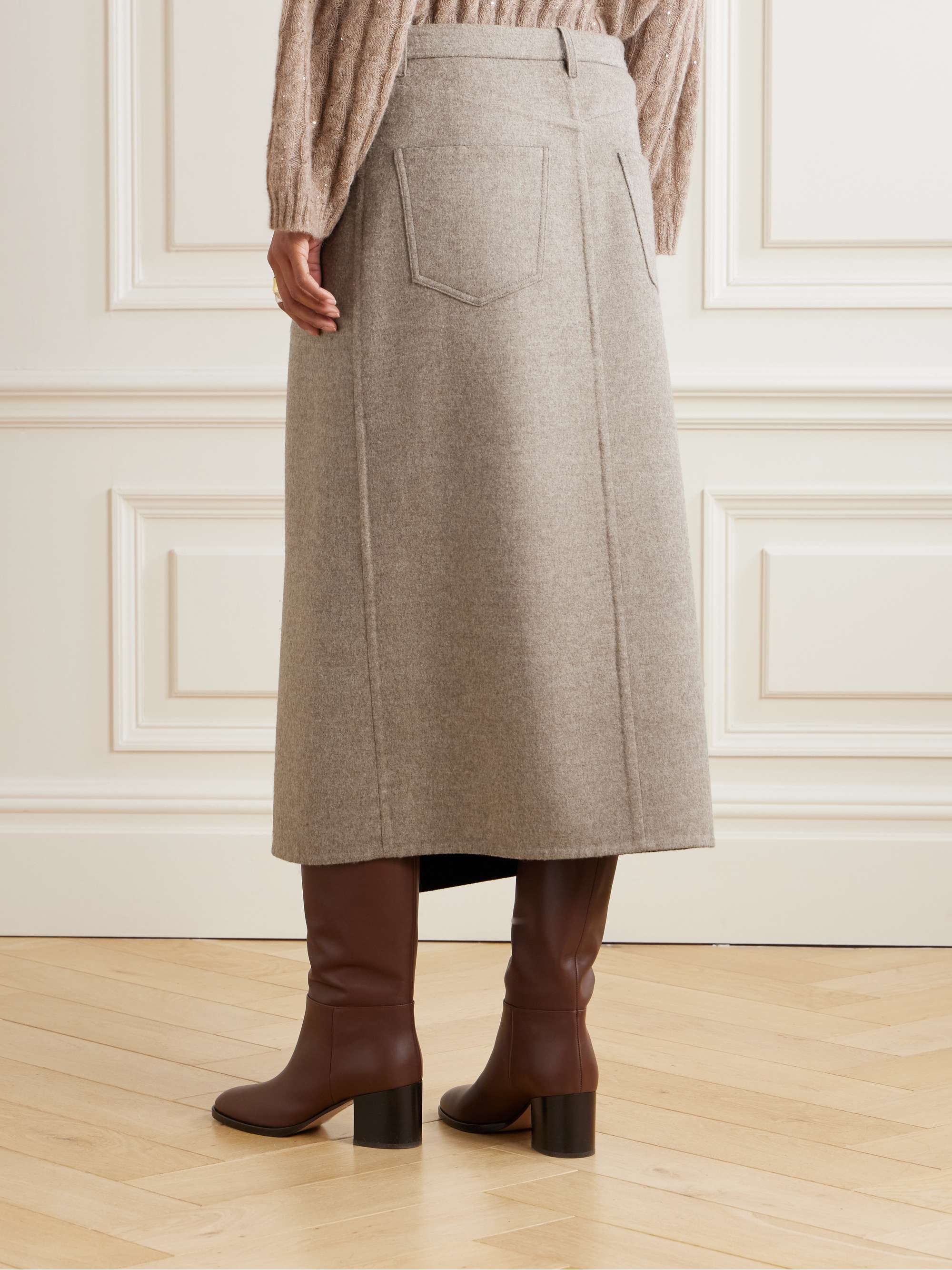 Asymmetric brushed-wool midi wrap skirt view