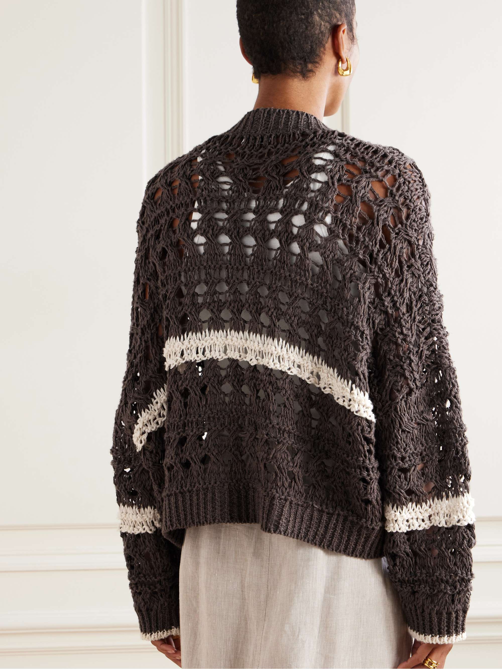 Striped crocheted jute-blend cardigan view