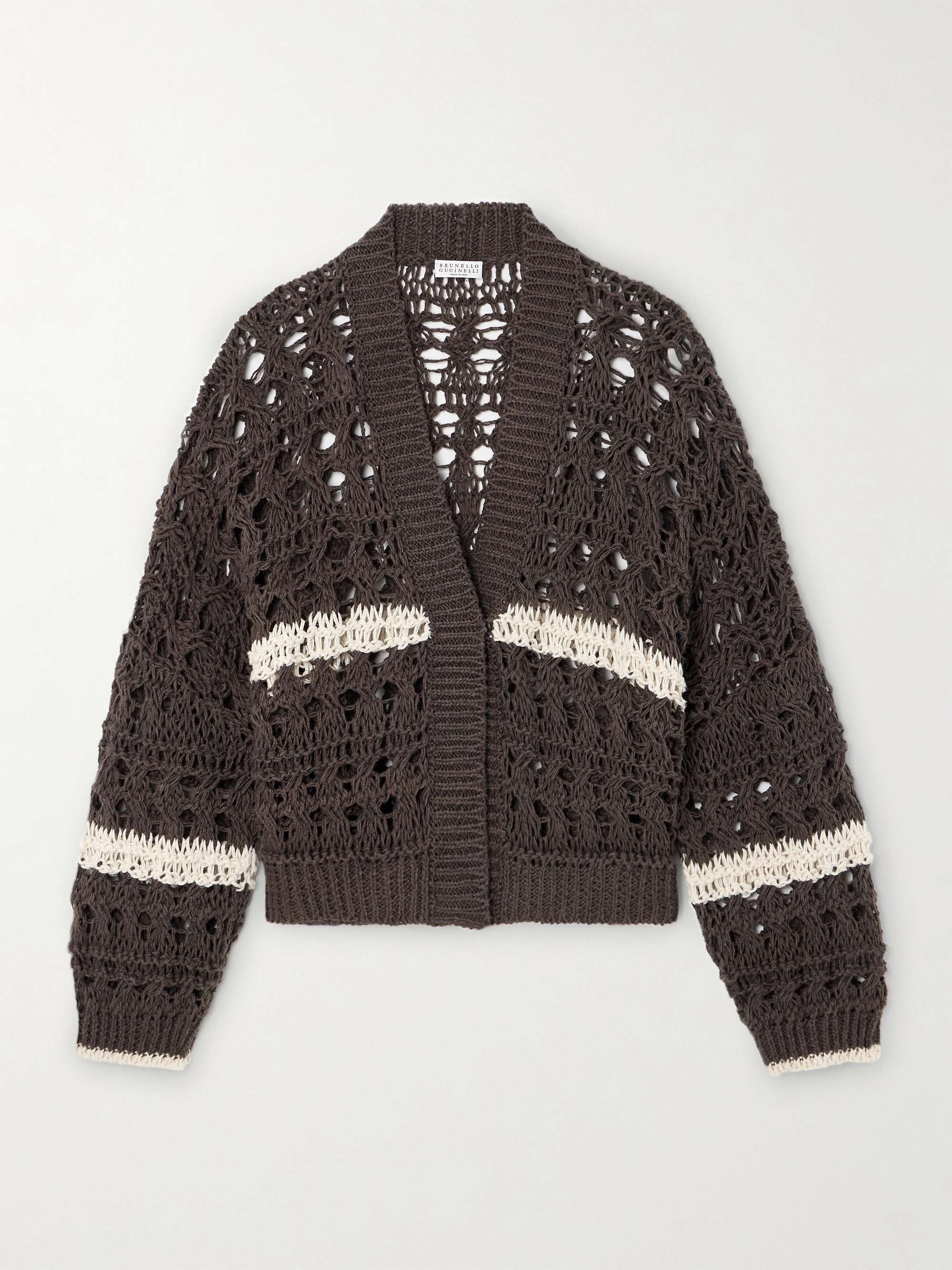 Striped crocheted jute-blend cardigan view