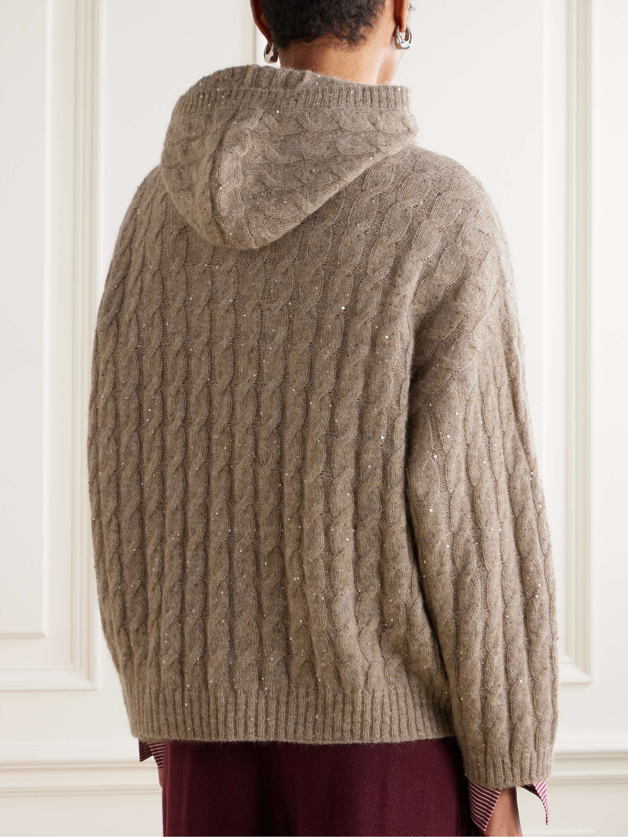 Hooded sequin-embellished cable-knit sweater view
