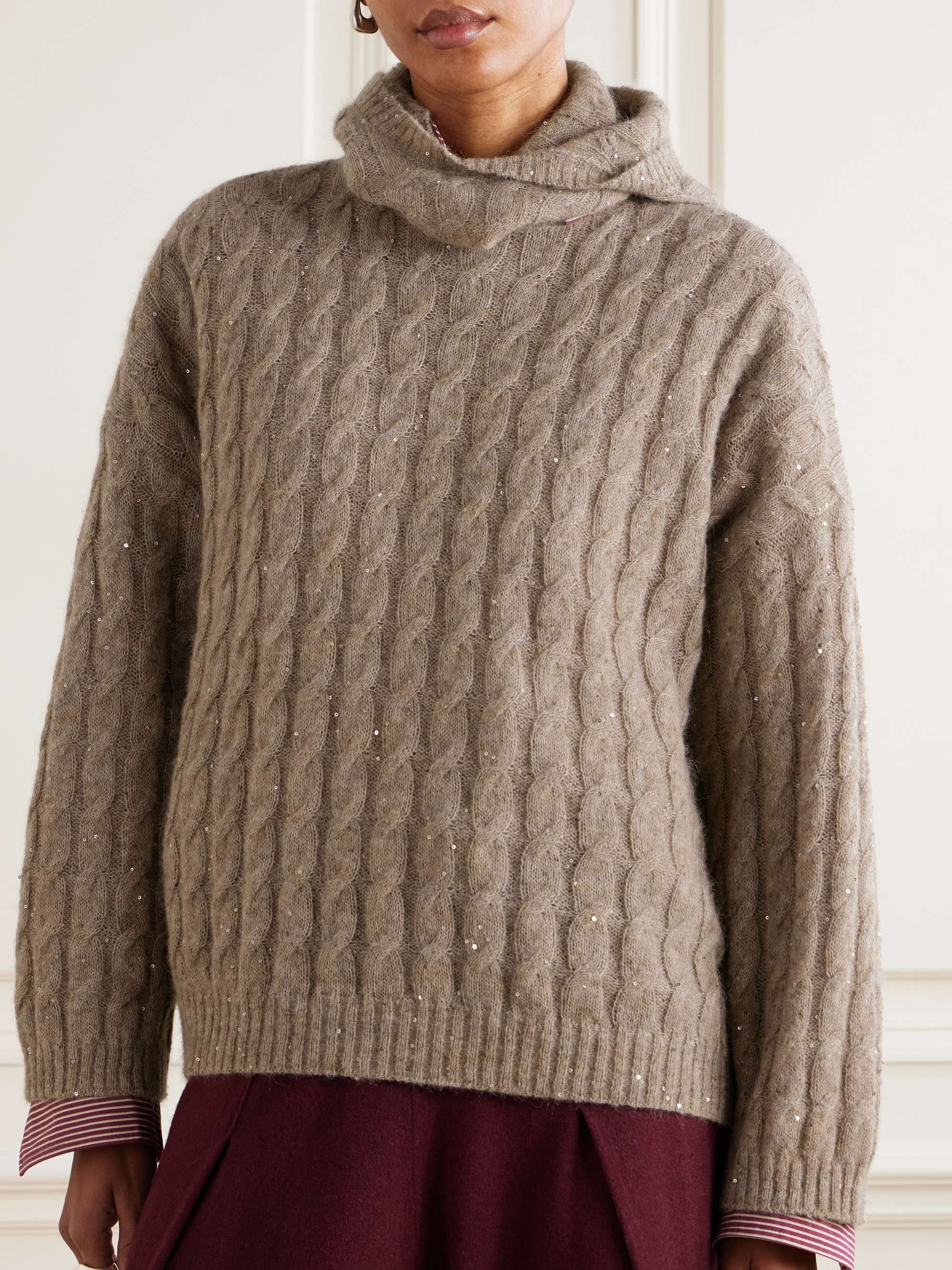Hooded sequin-embellished cable-knit sweater view