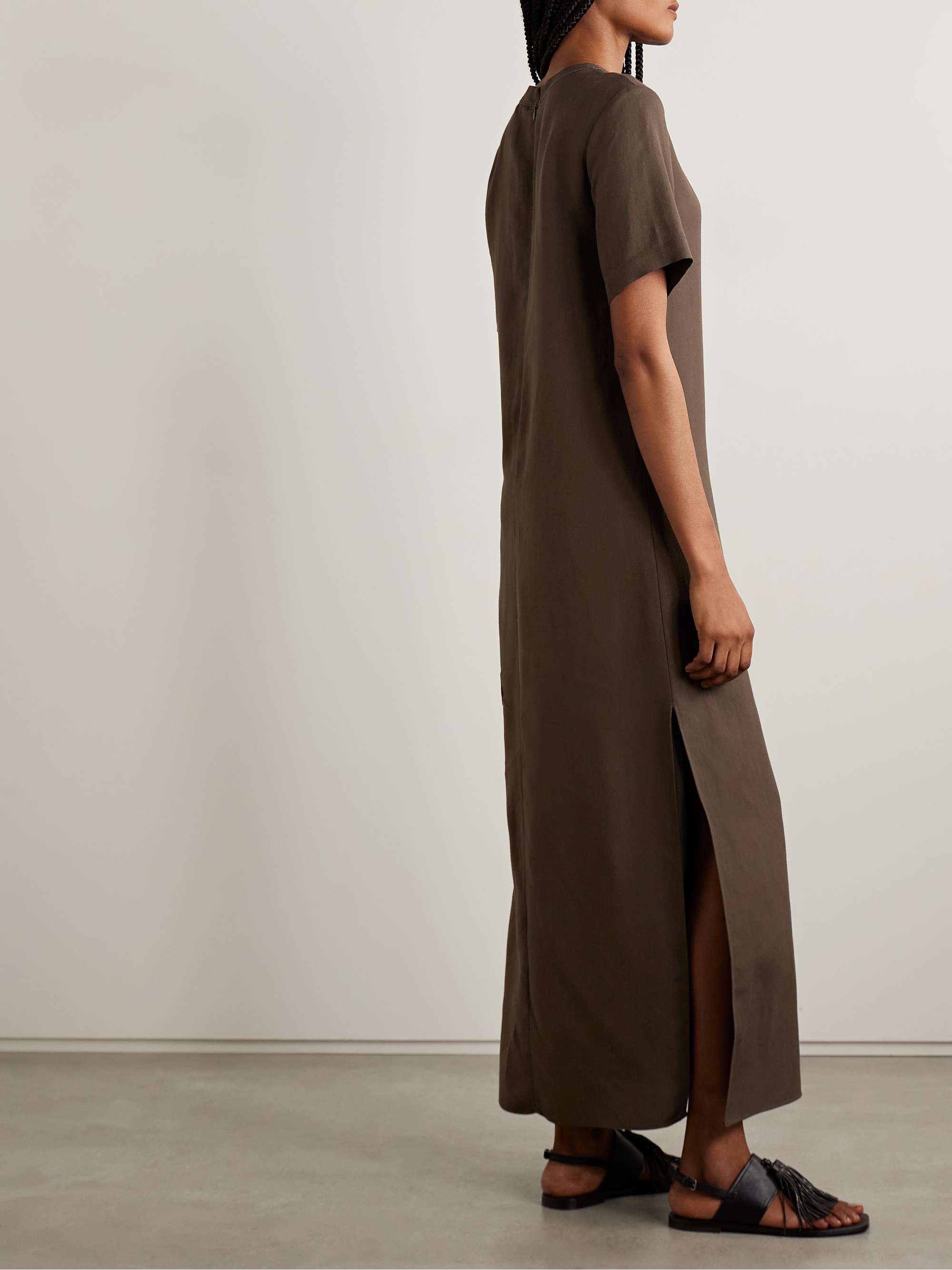 Bead-embellised twill midi dress view