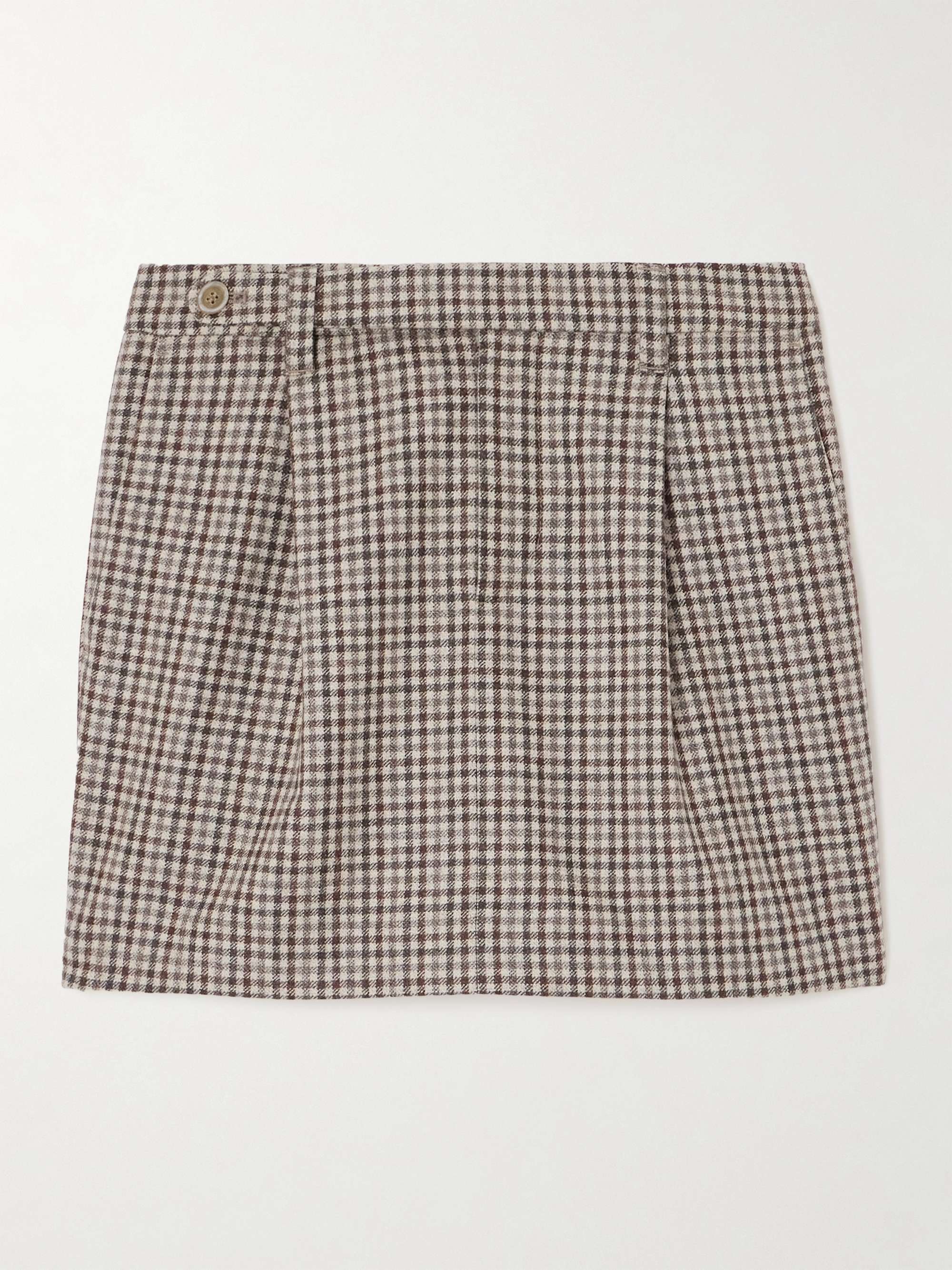 Pleated checked wool mini skirt view