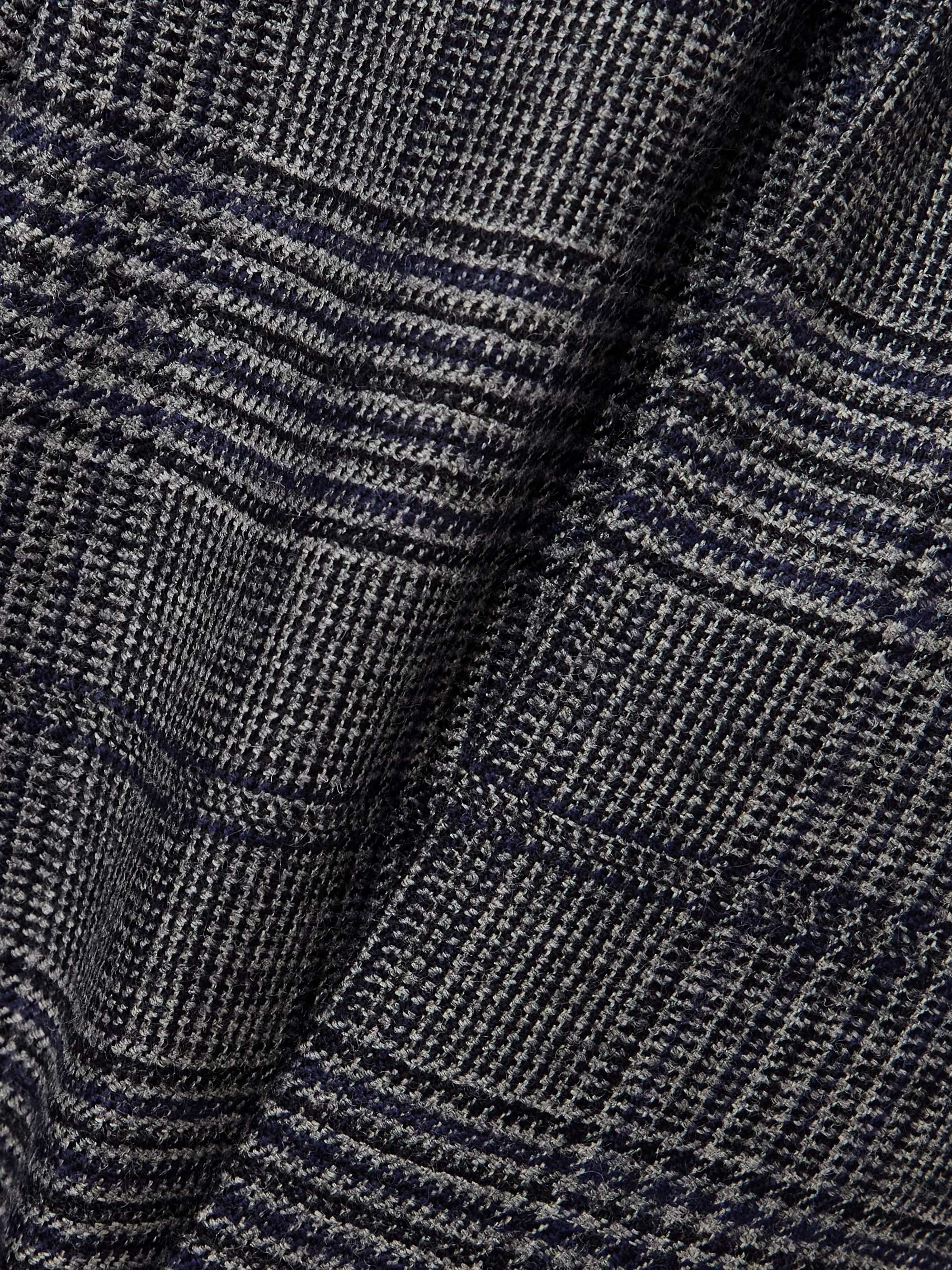 Cropped bead-embellished pleated Prince of Wales checked wool wide-leg pants view