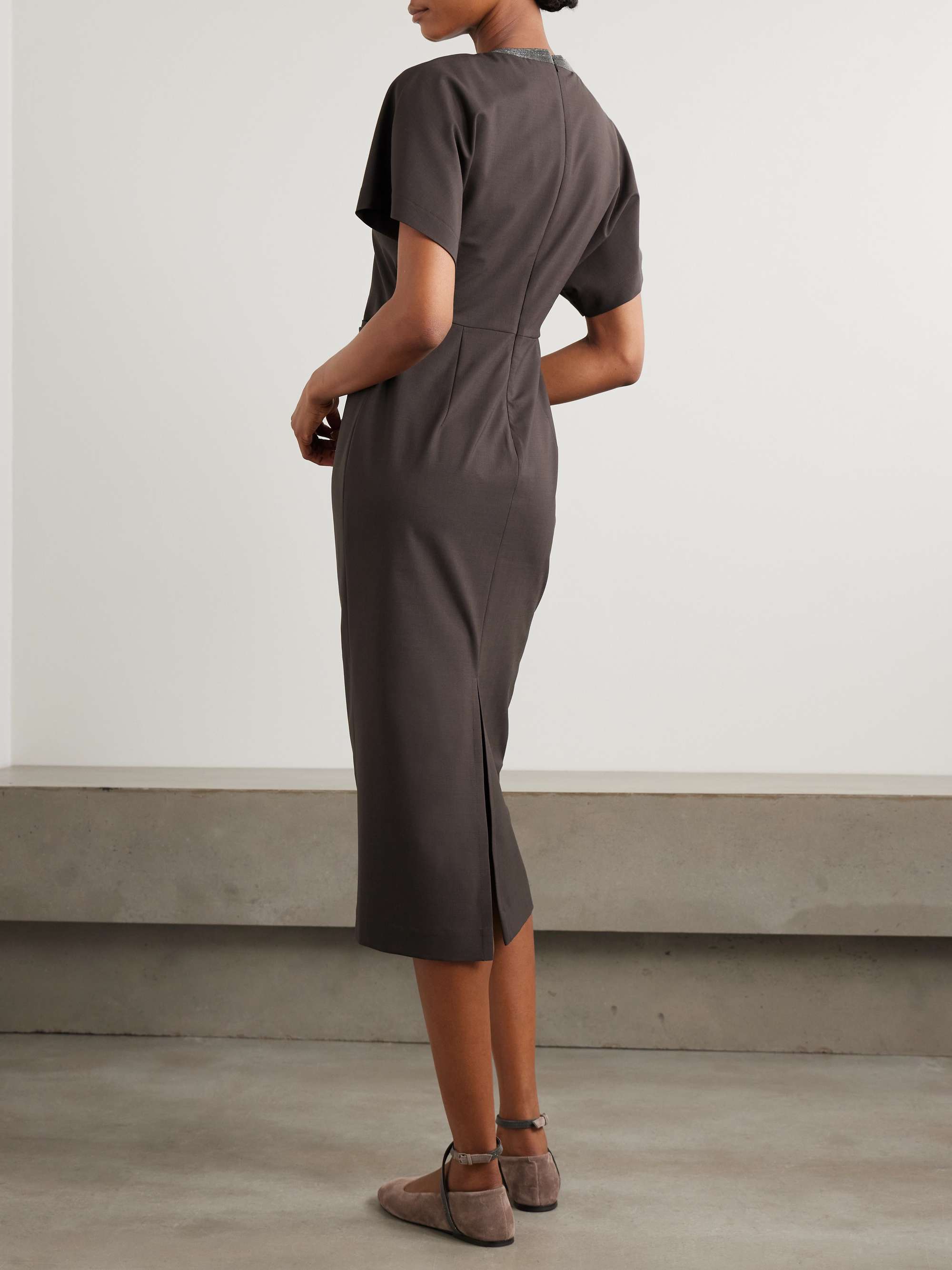 Embellished draped virgin wool-blend midi dress view