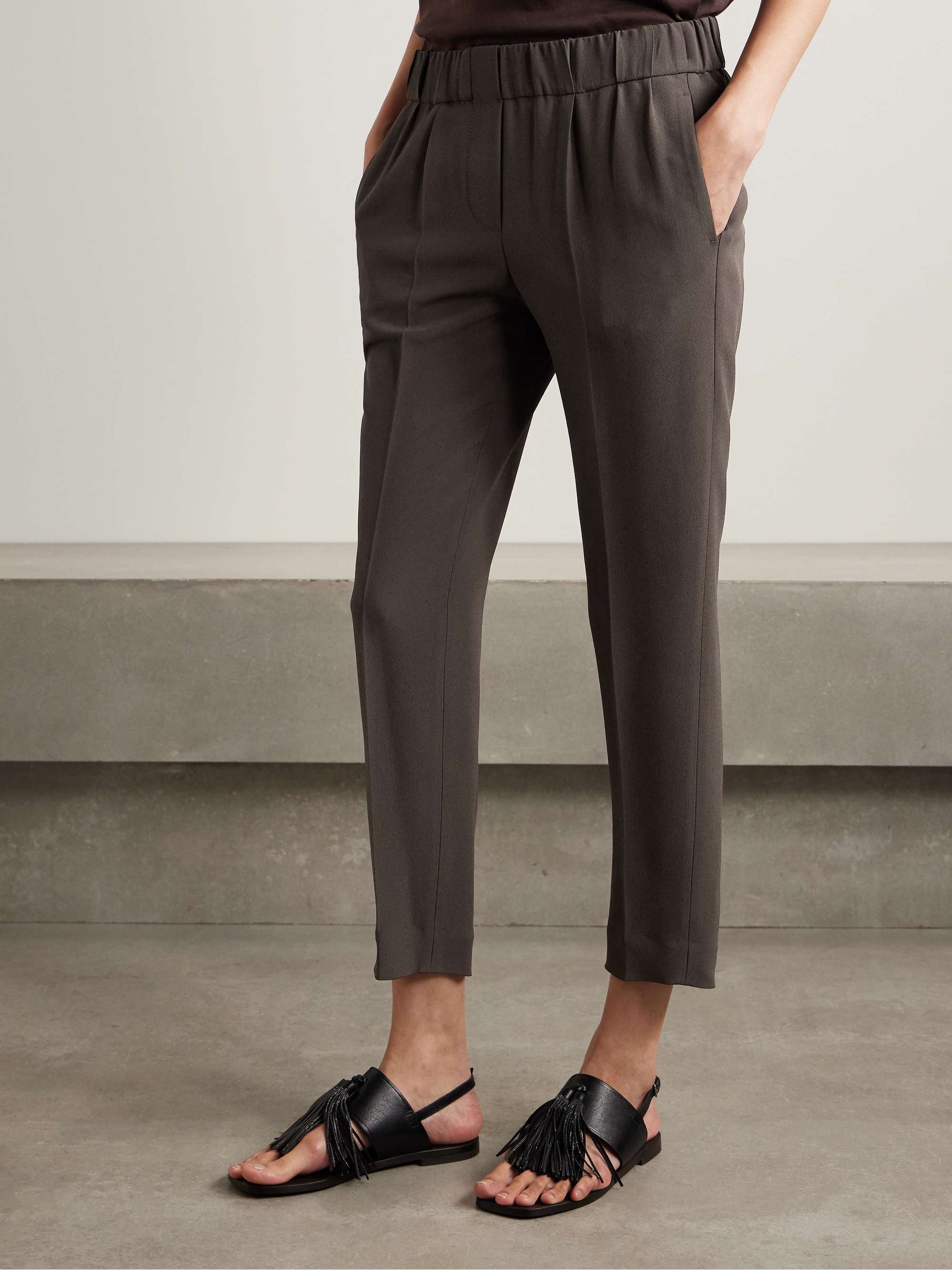 Cropped pleated crepe pants view