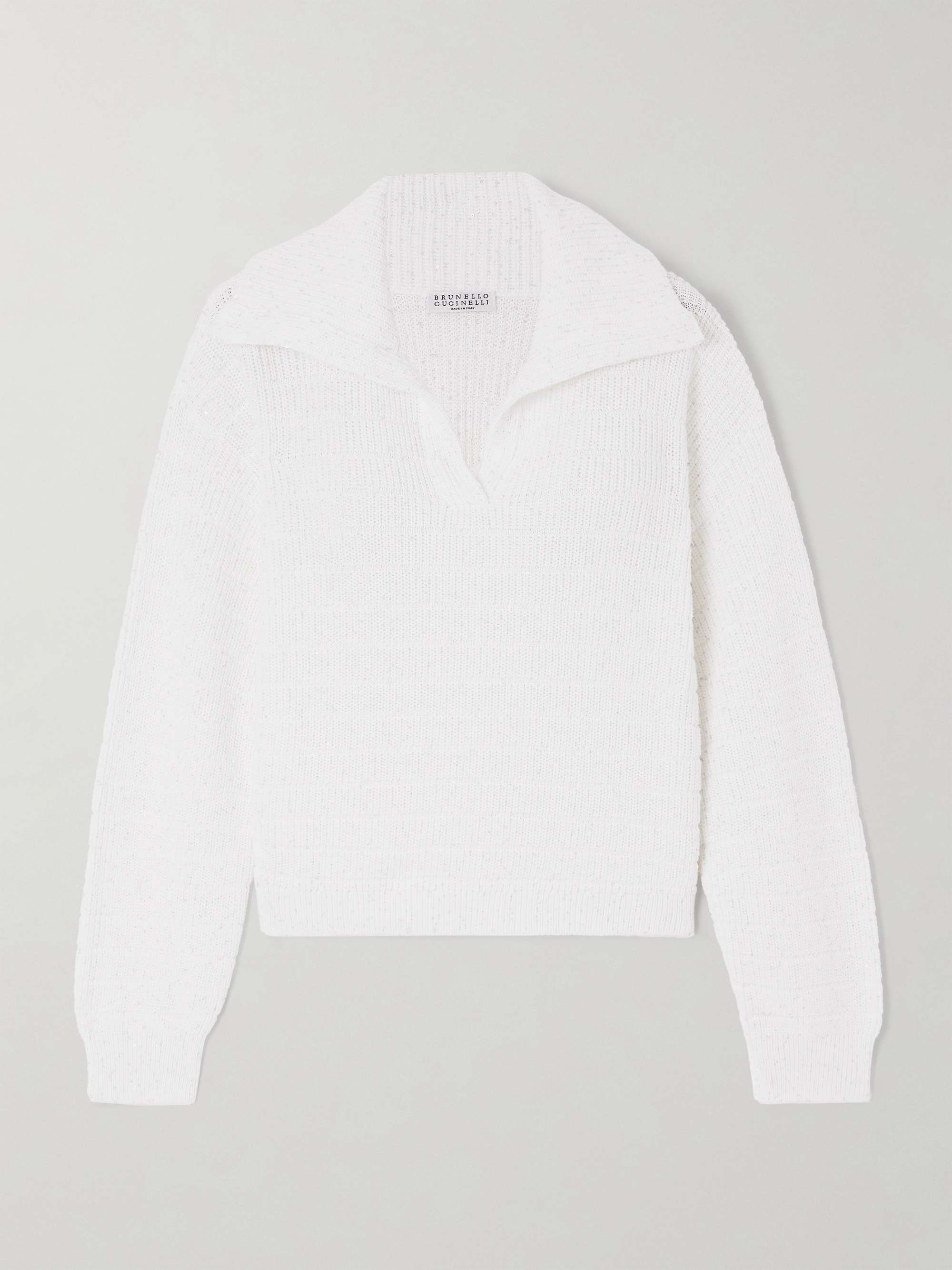 Sequined cotton-blend polo sweater view