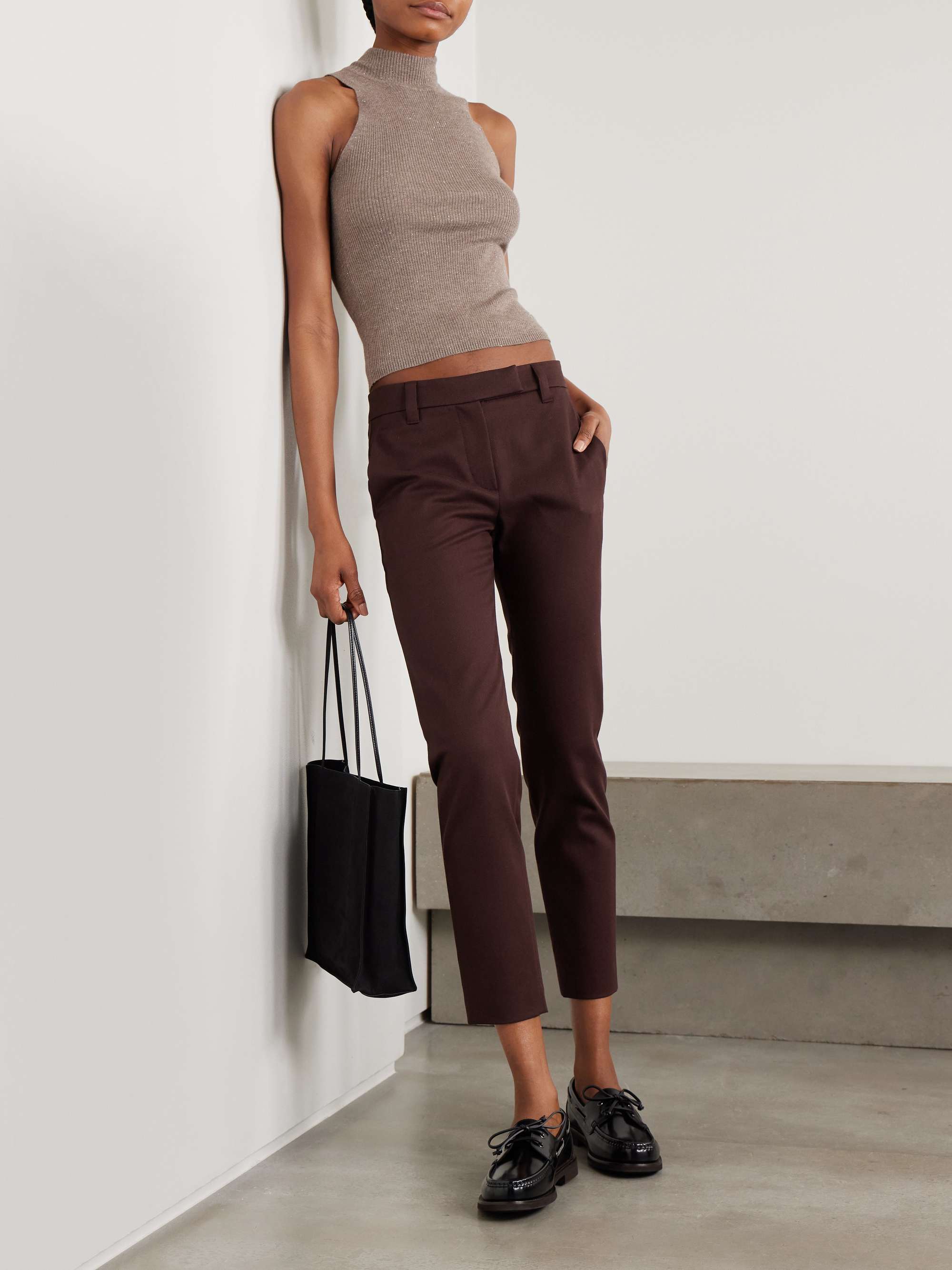 Cotton-blend twill straight-leg pants view