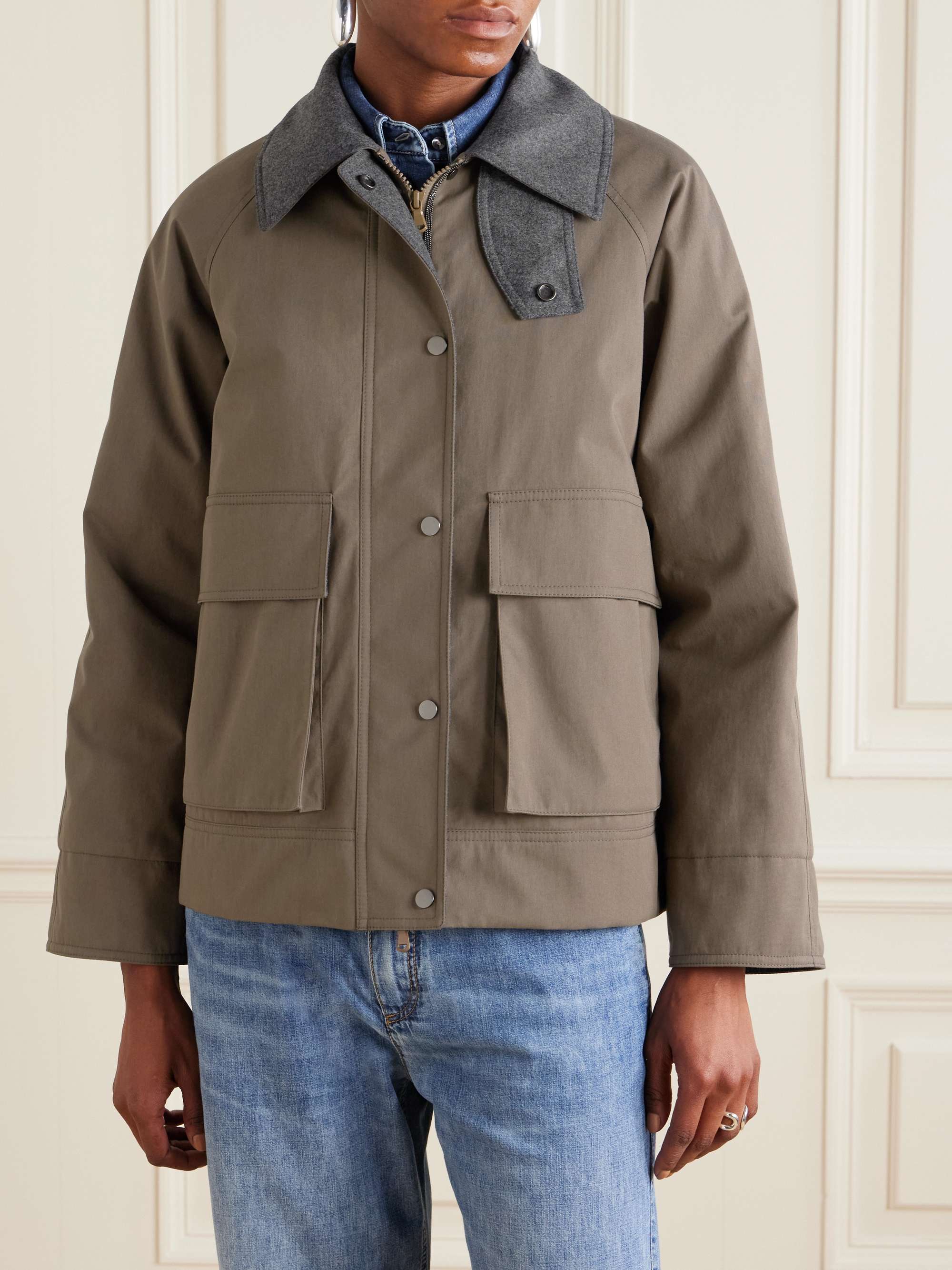 Bead-embellished wool felt-trimmed padded cotton-blend jacket view