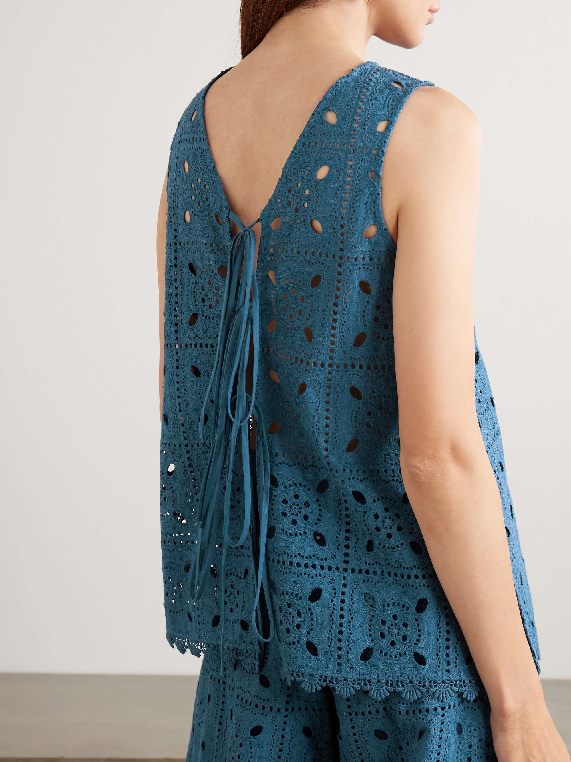 Tula reversible scalloped broderie anglaise cotton top view
