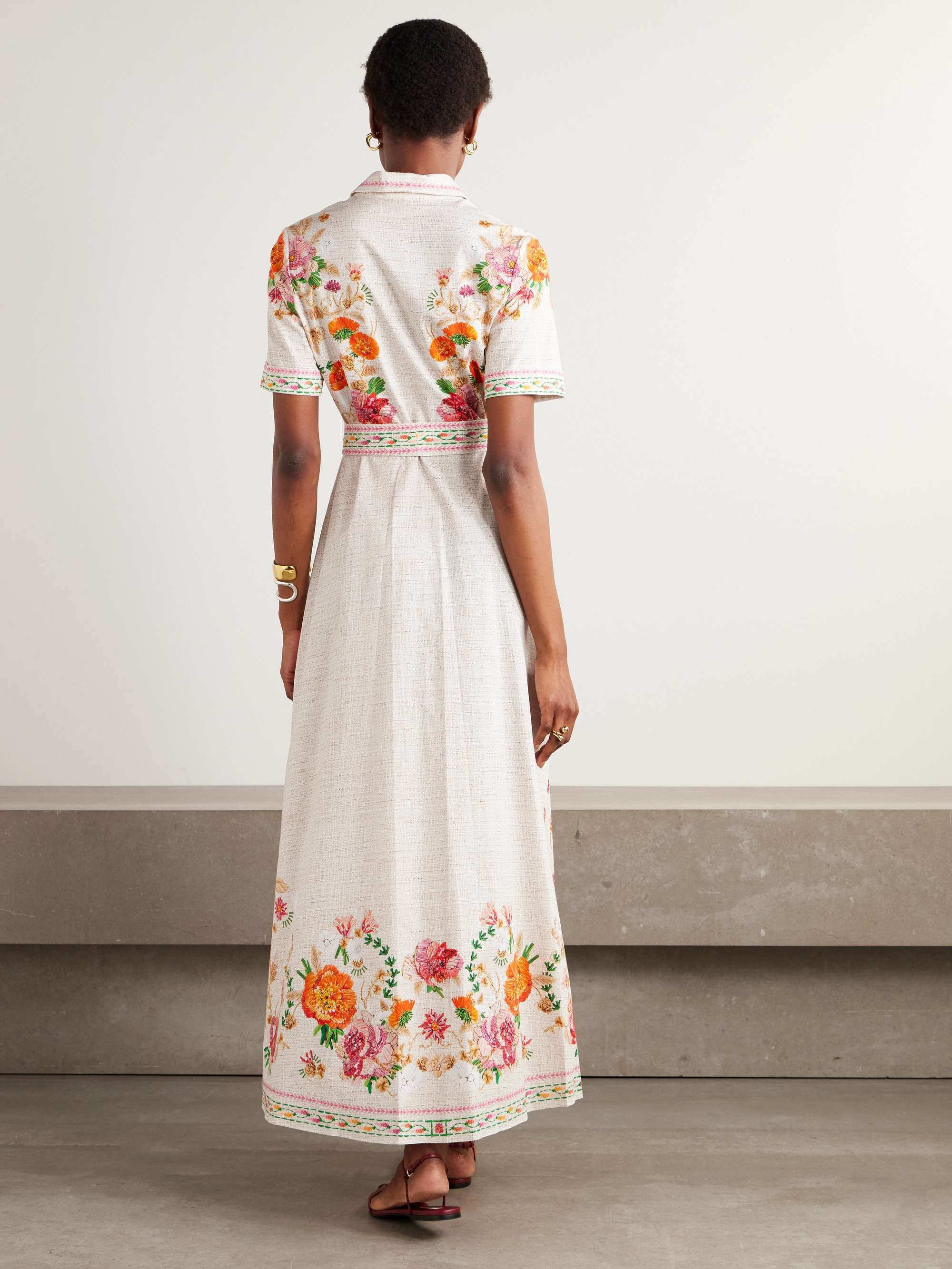Como belted floral-print cotton-poplin midi shirt dress view
