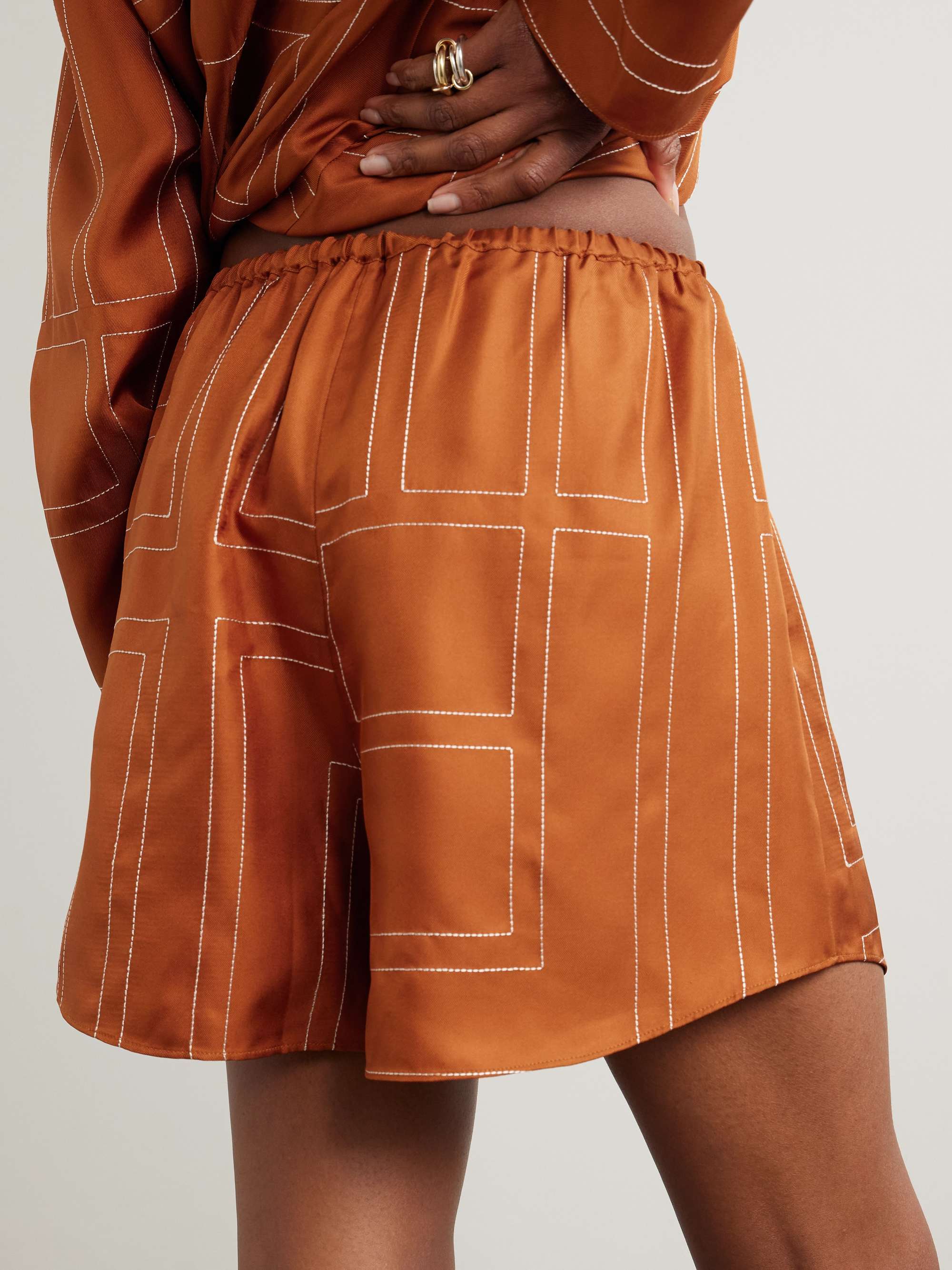 Embroidered silk-twill shorts view