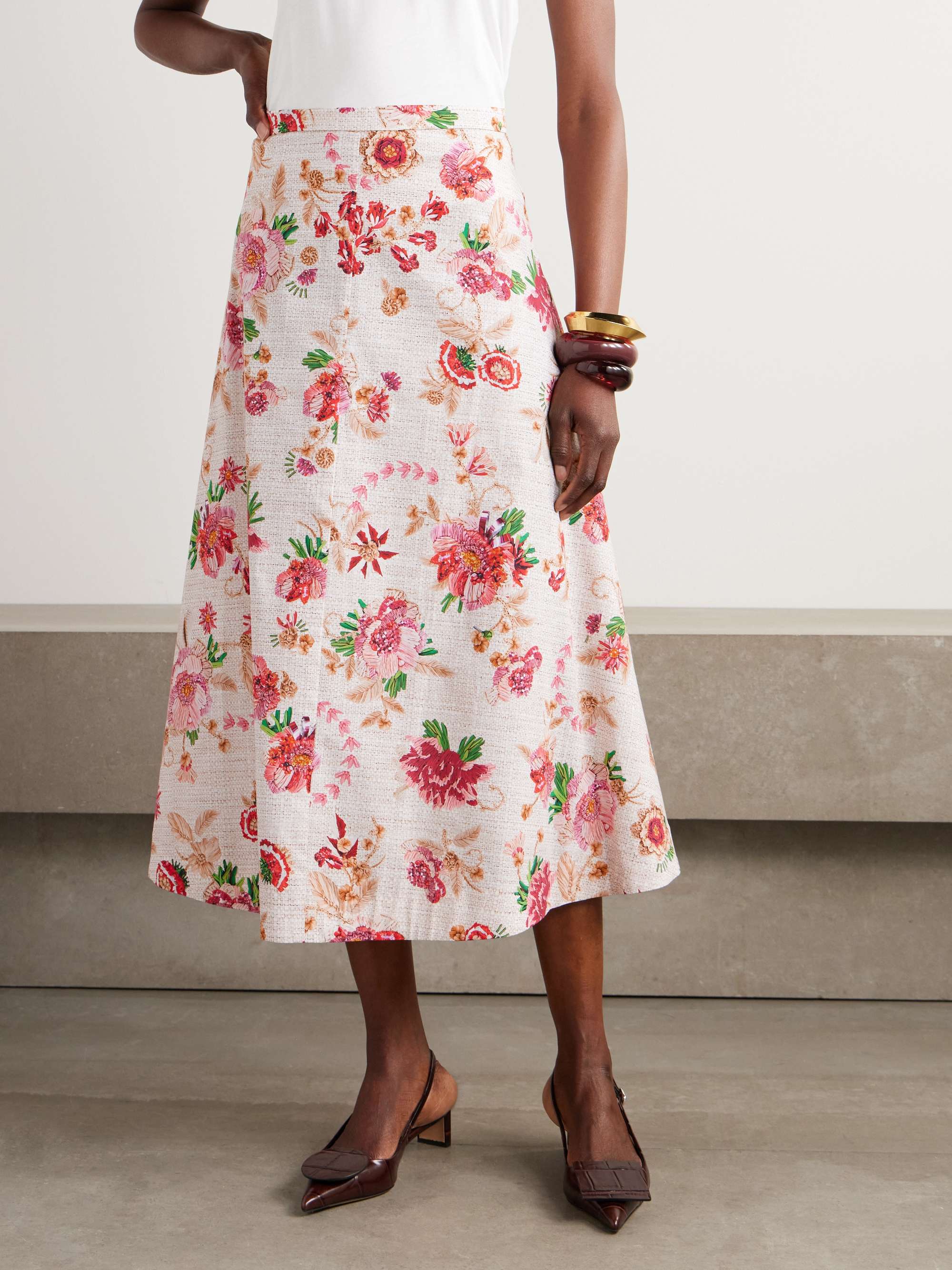Etta floral-print cotton-poplin midi skirt view