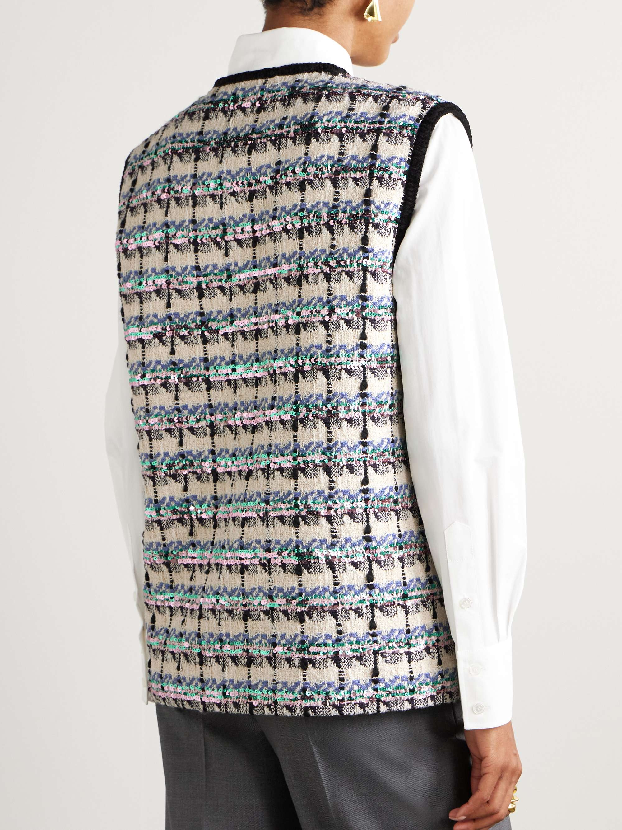 Sequined checked tweed gilet view