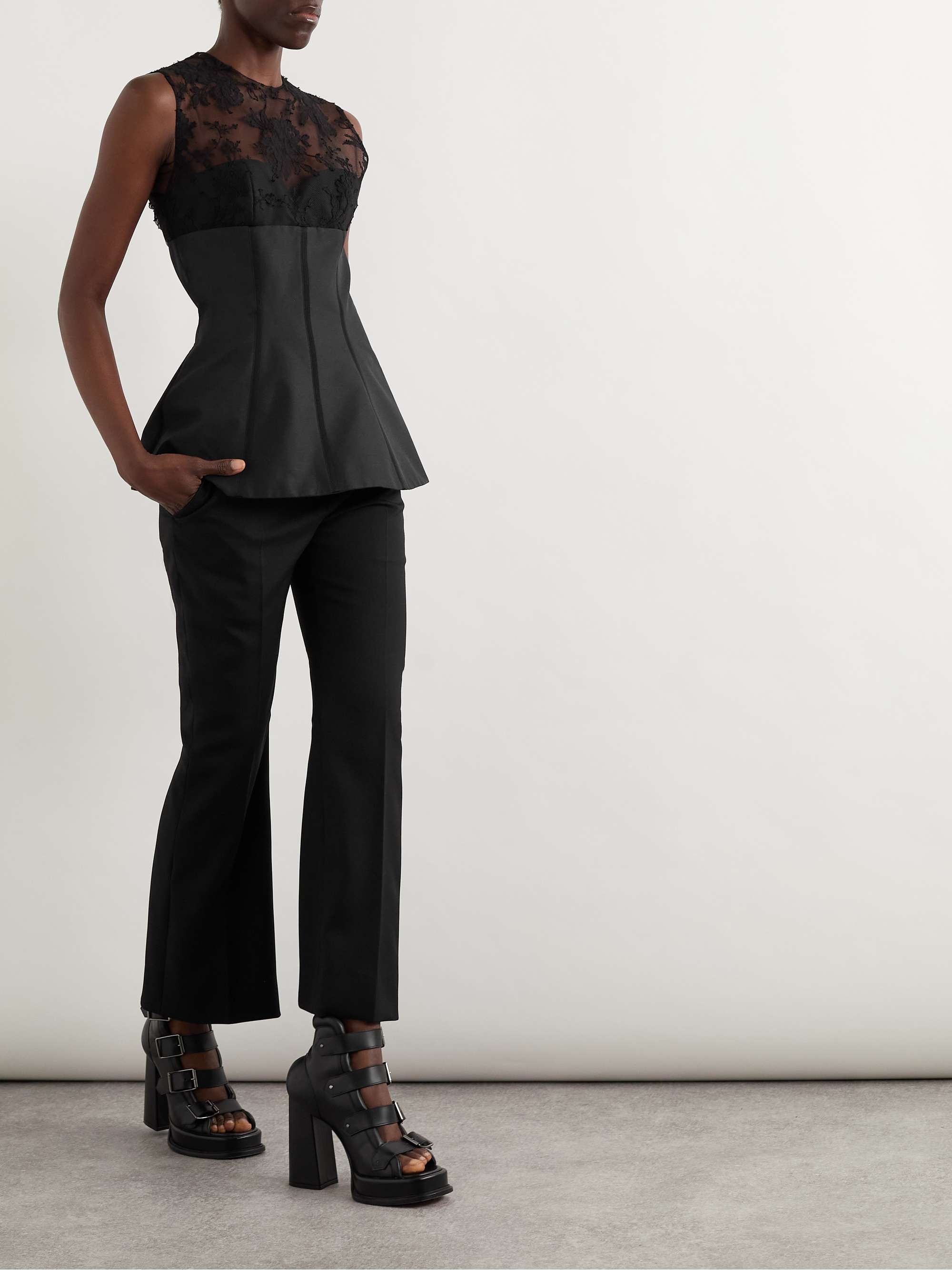 Lace-paneled cotton-blend top view