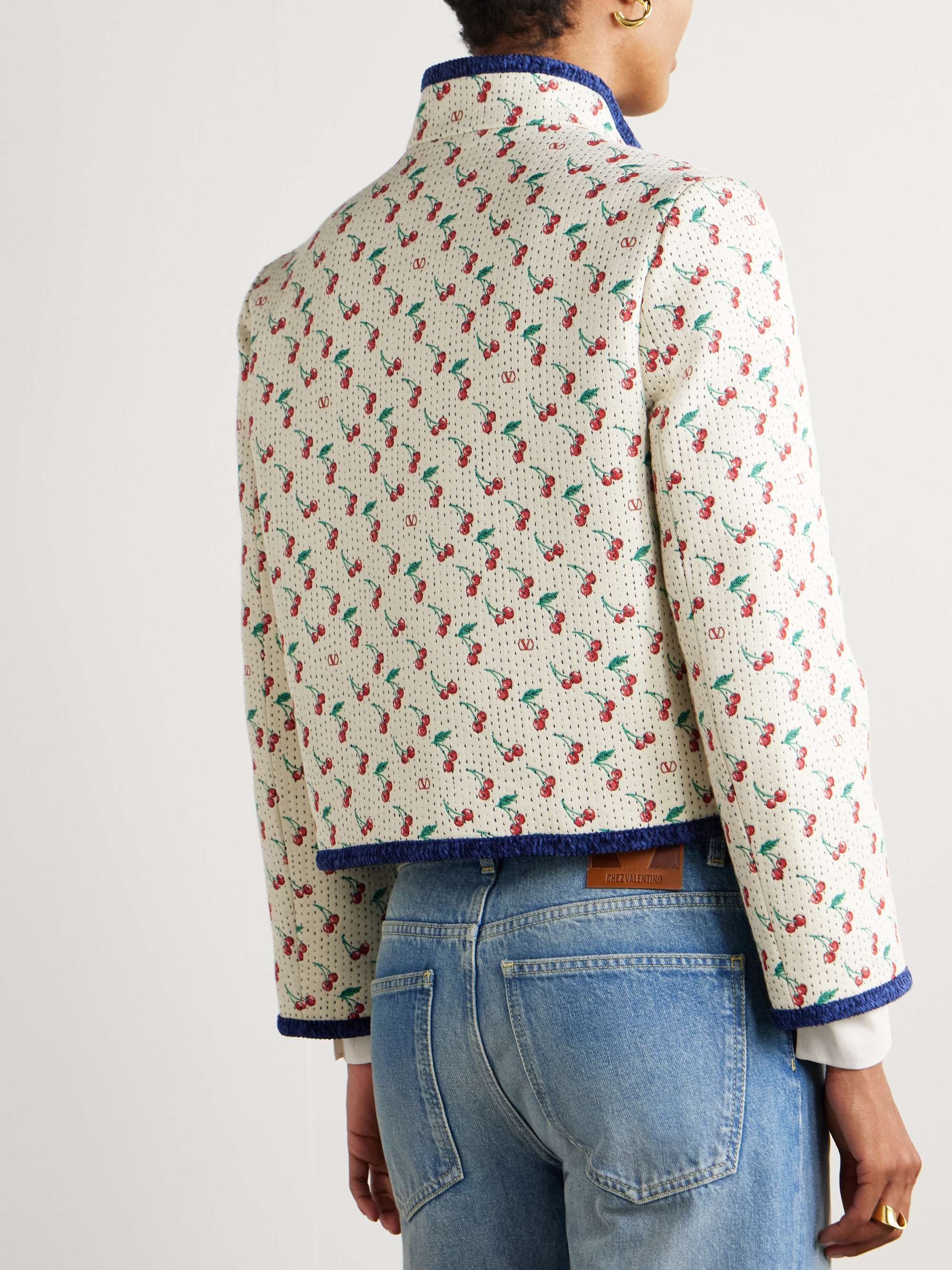Cherryfic chenille-trimmed quilted cotton-blend jacquard jacket view