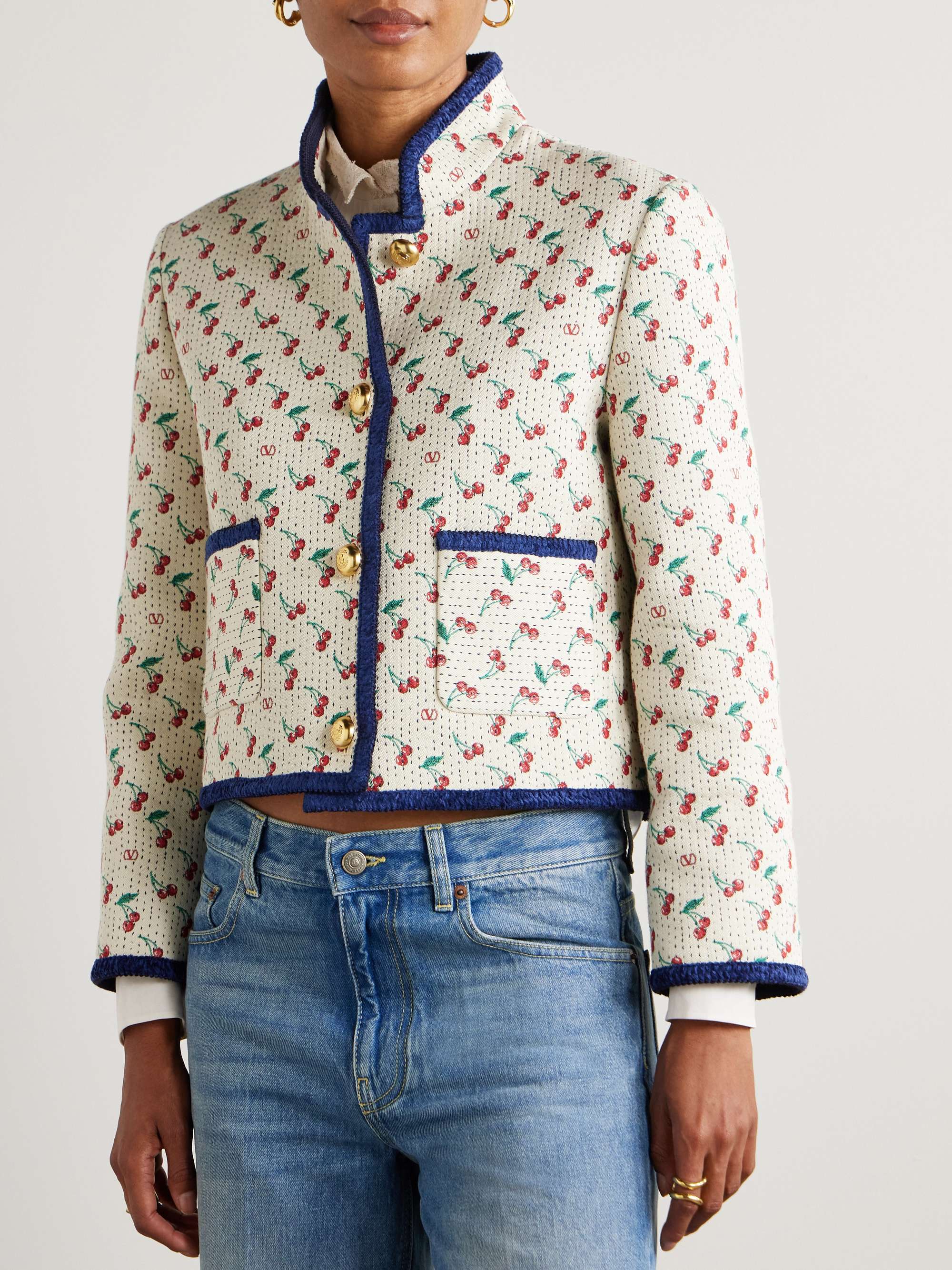 Cherryfic chenille-trimmed quilted cotton-blend jacquard jacket view