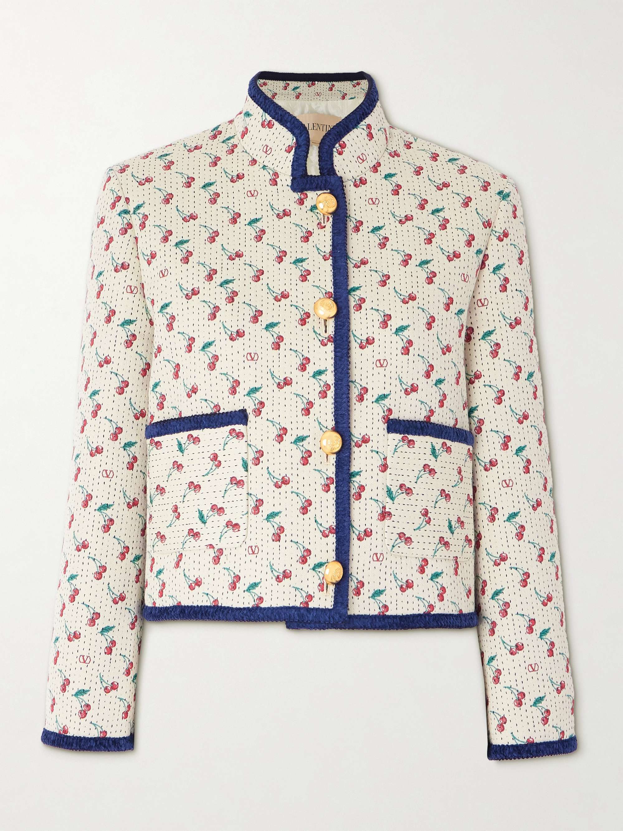 Cherryfic chenille-trimmed quilted cotton-blend jacquard jacket view