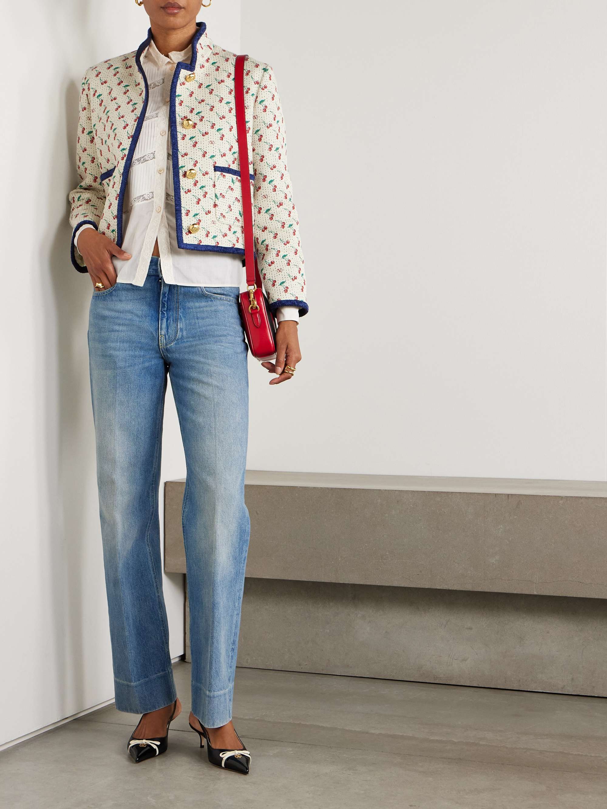 Cherryfic chenille-trimmed quilted cotton-blend jacquard jacket view