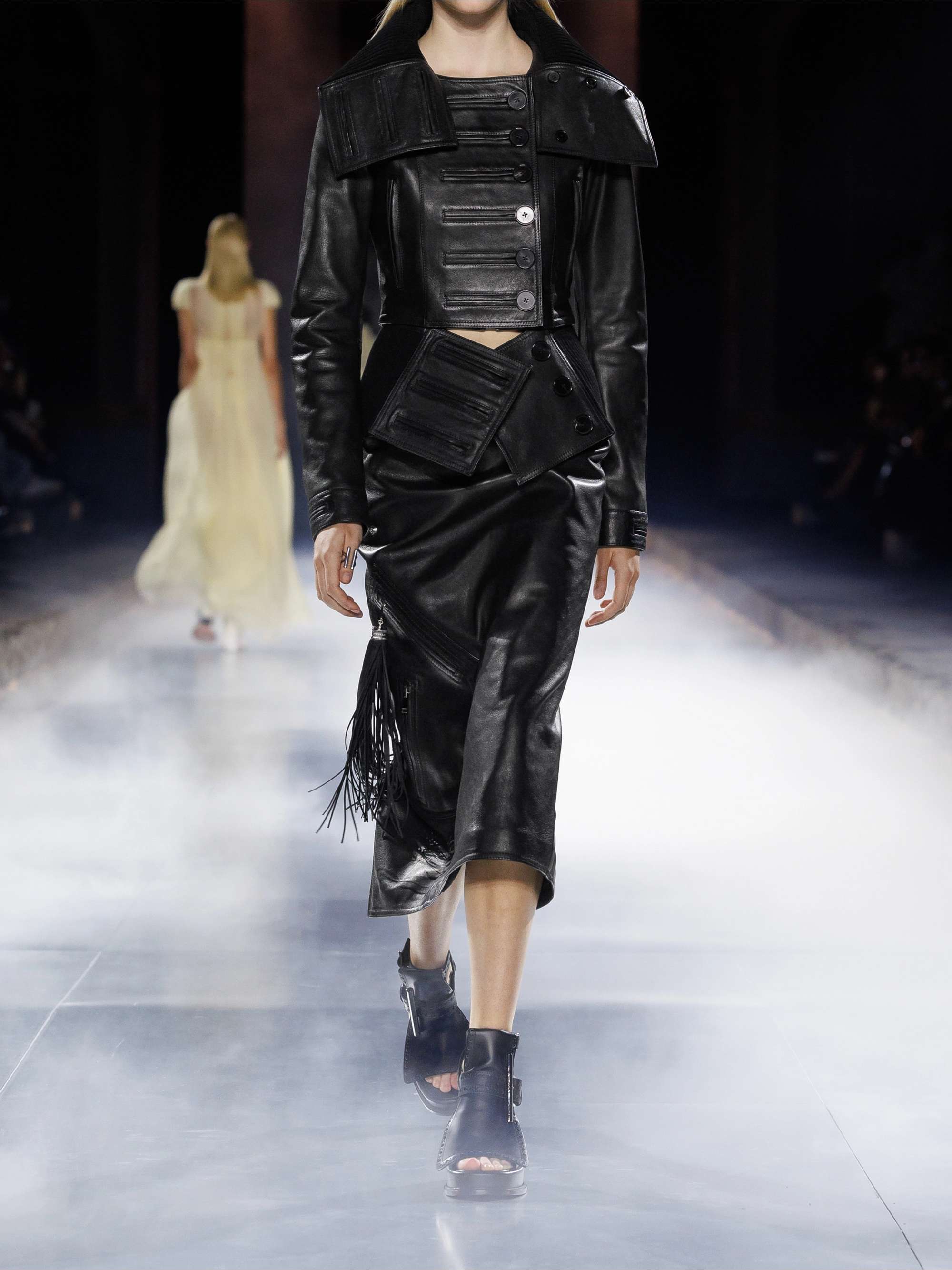Paneled leather and ribbed cotton-blend jacket view