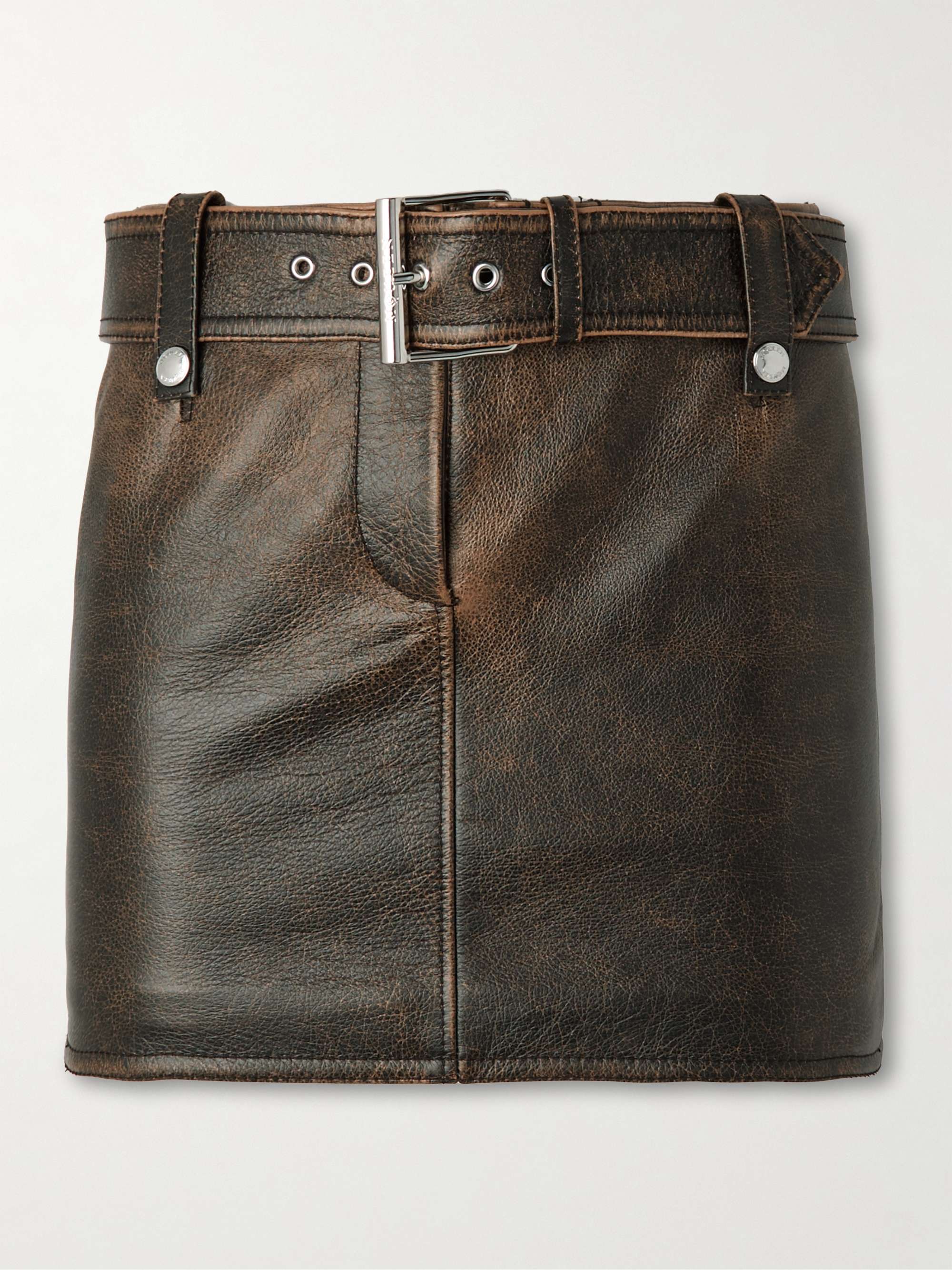 Belted leather mini skirt view