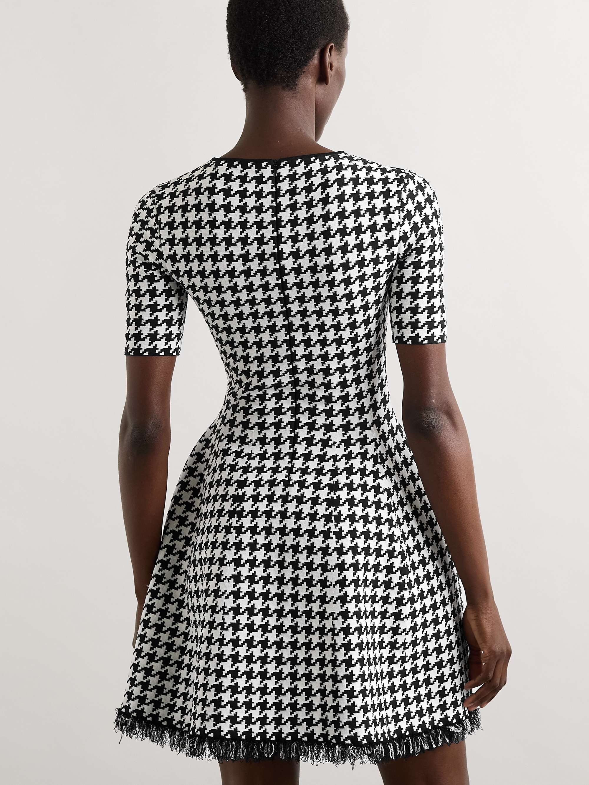 Fringed houndstooth jacquard-knit mini dress view