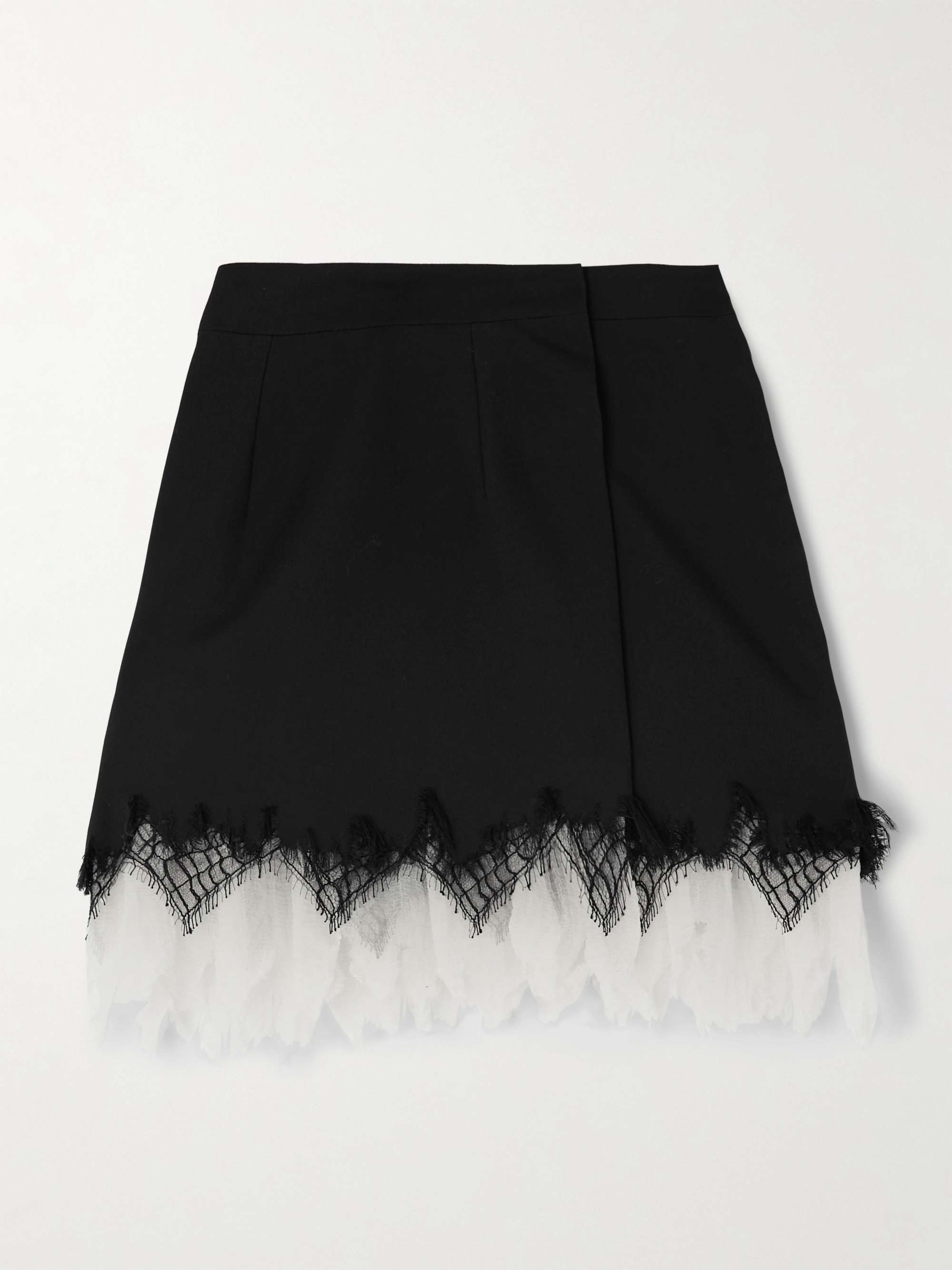 Silk-chiffon and lace-trimmed wool mini skirt view