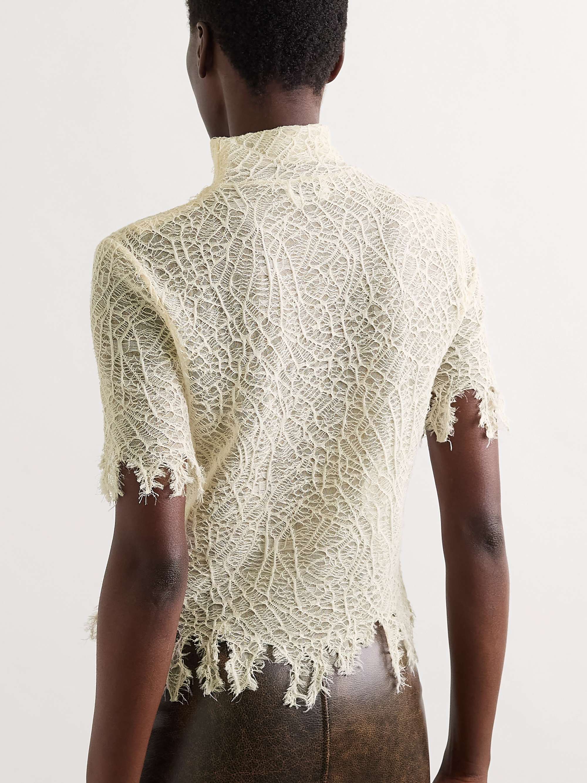 Distressed cotton and silk-blend lace turtleneck sweater view
