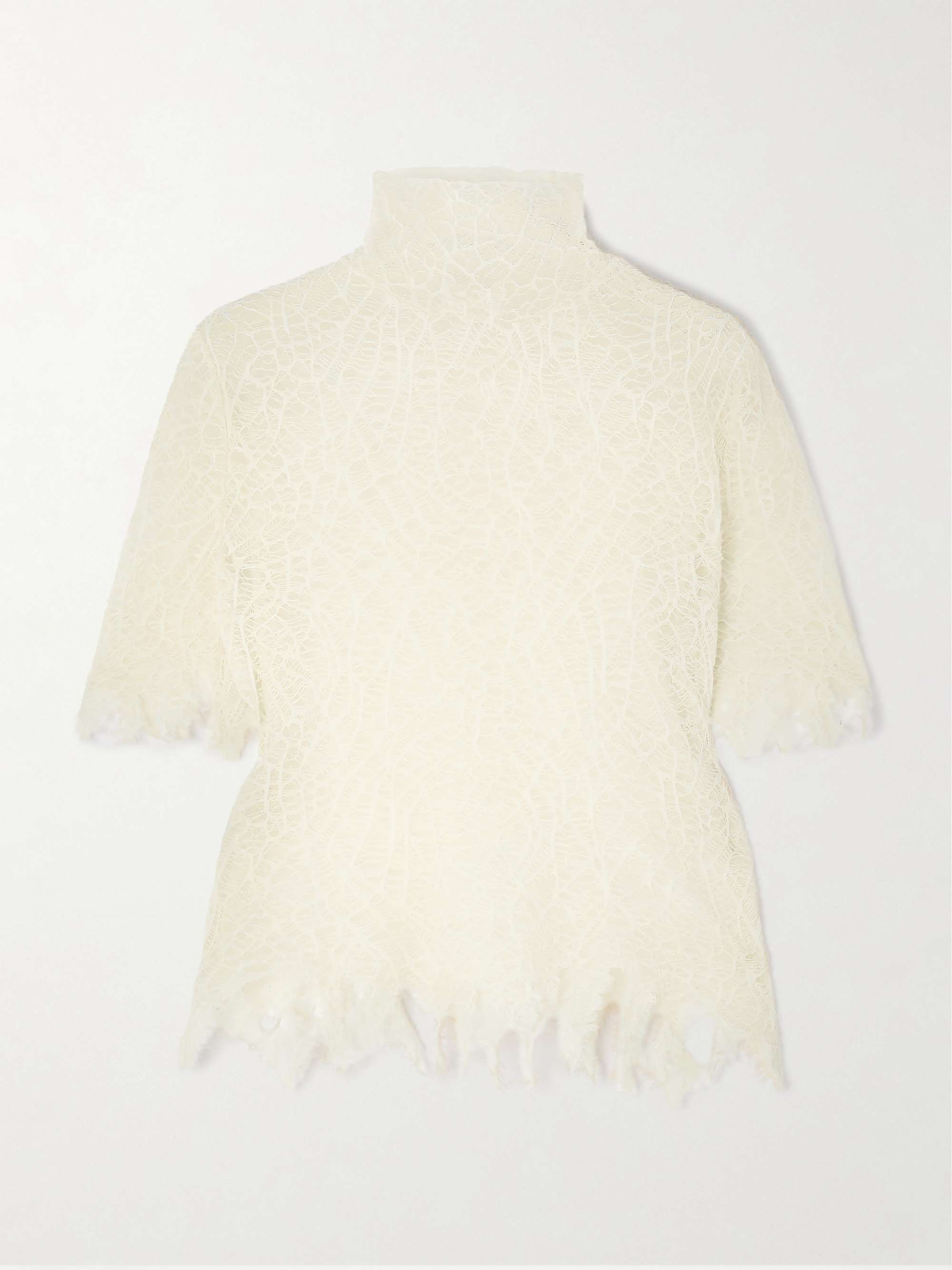 Distressed cotton and silk-blend lace turtleneck sweater view
