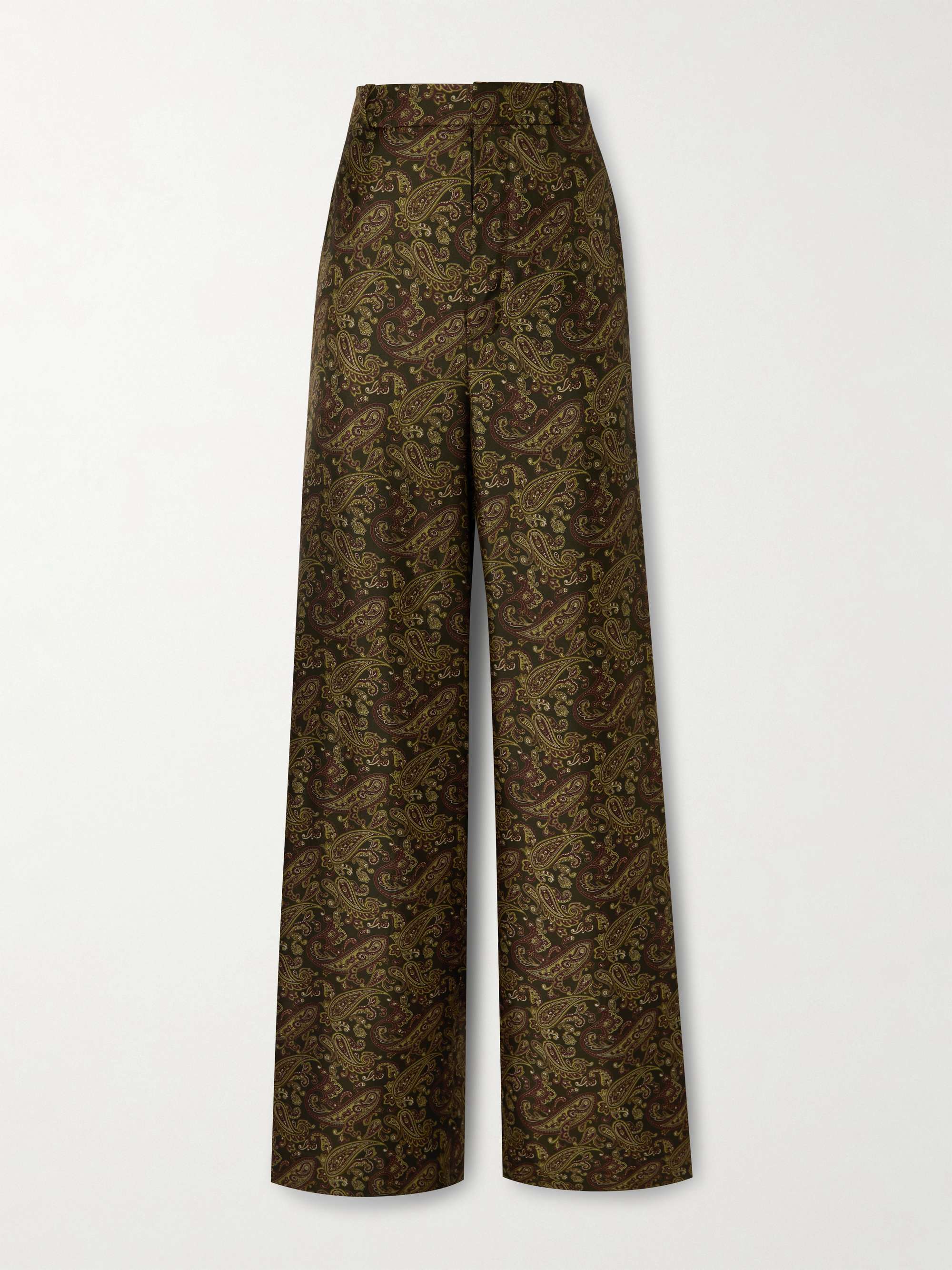 Paisley-print silk-twill wide-leg pants view