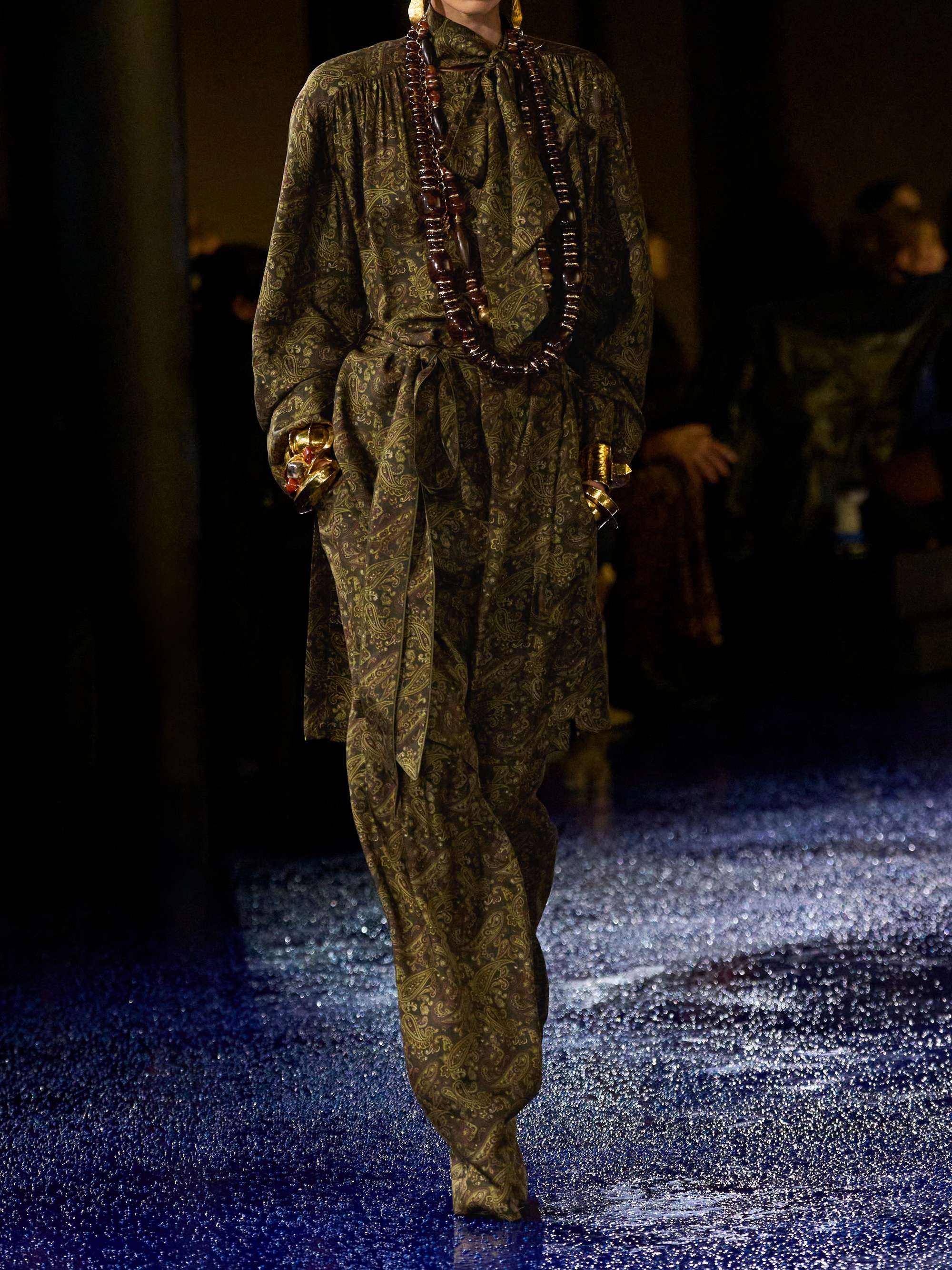 Paisley-print silk-twill wide-leg pants view