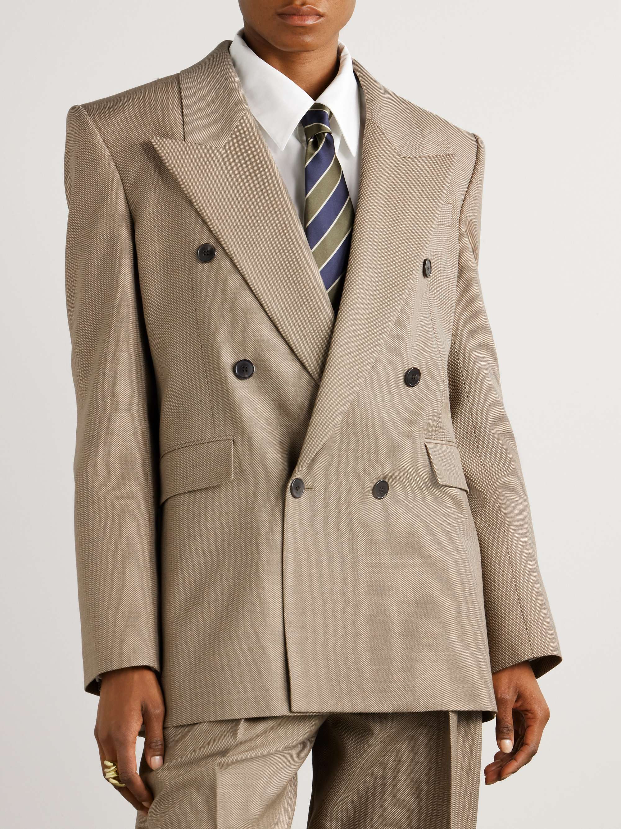 Double-breasted wool suit jacket view