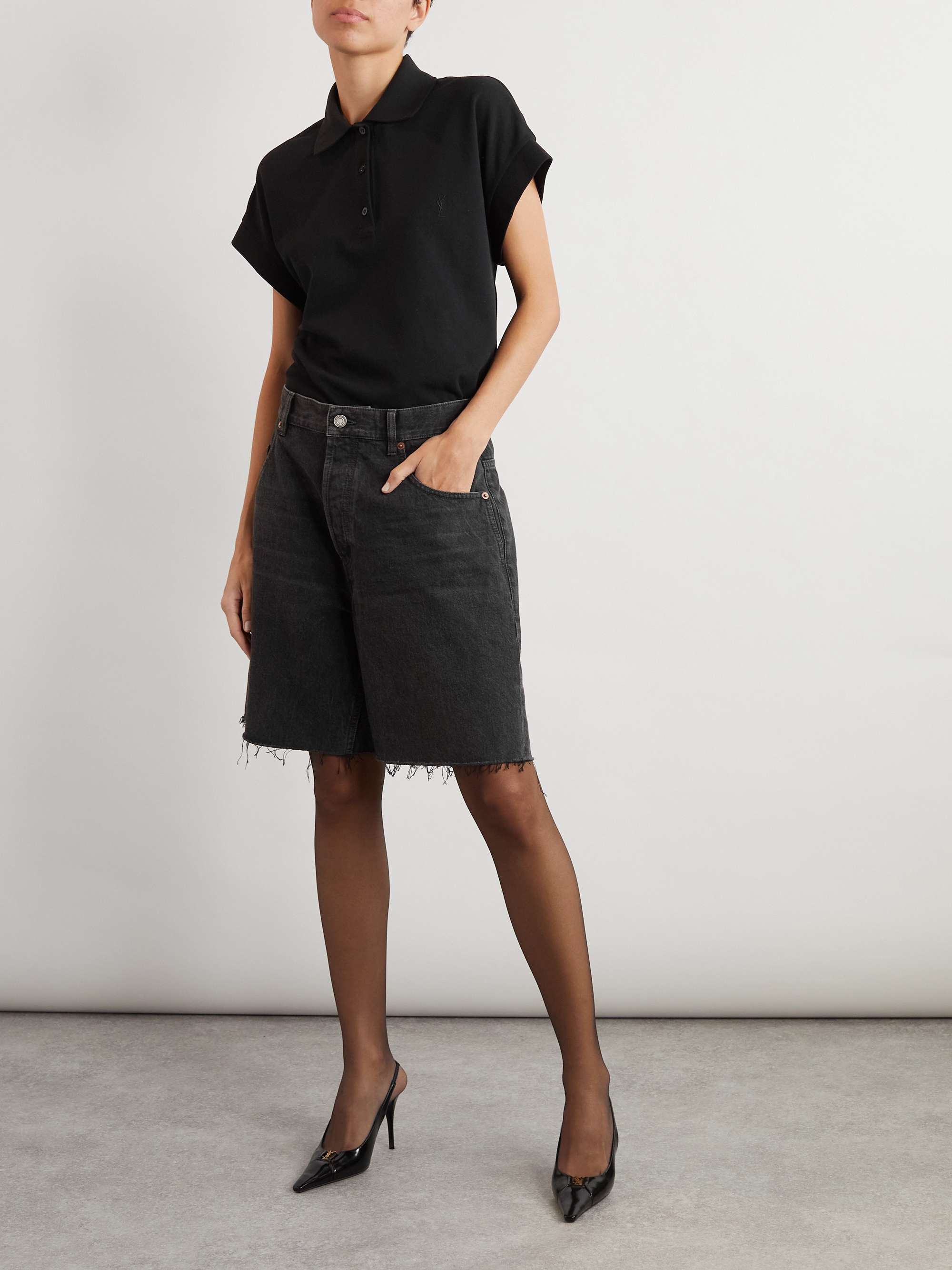 Embroidered cotton-blend piqué polo shirt view