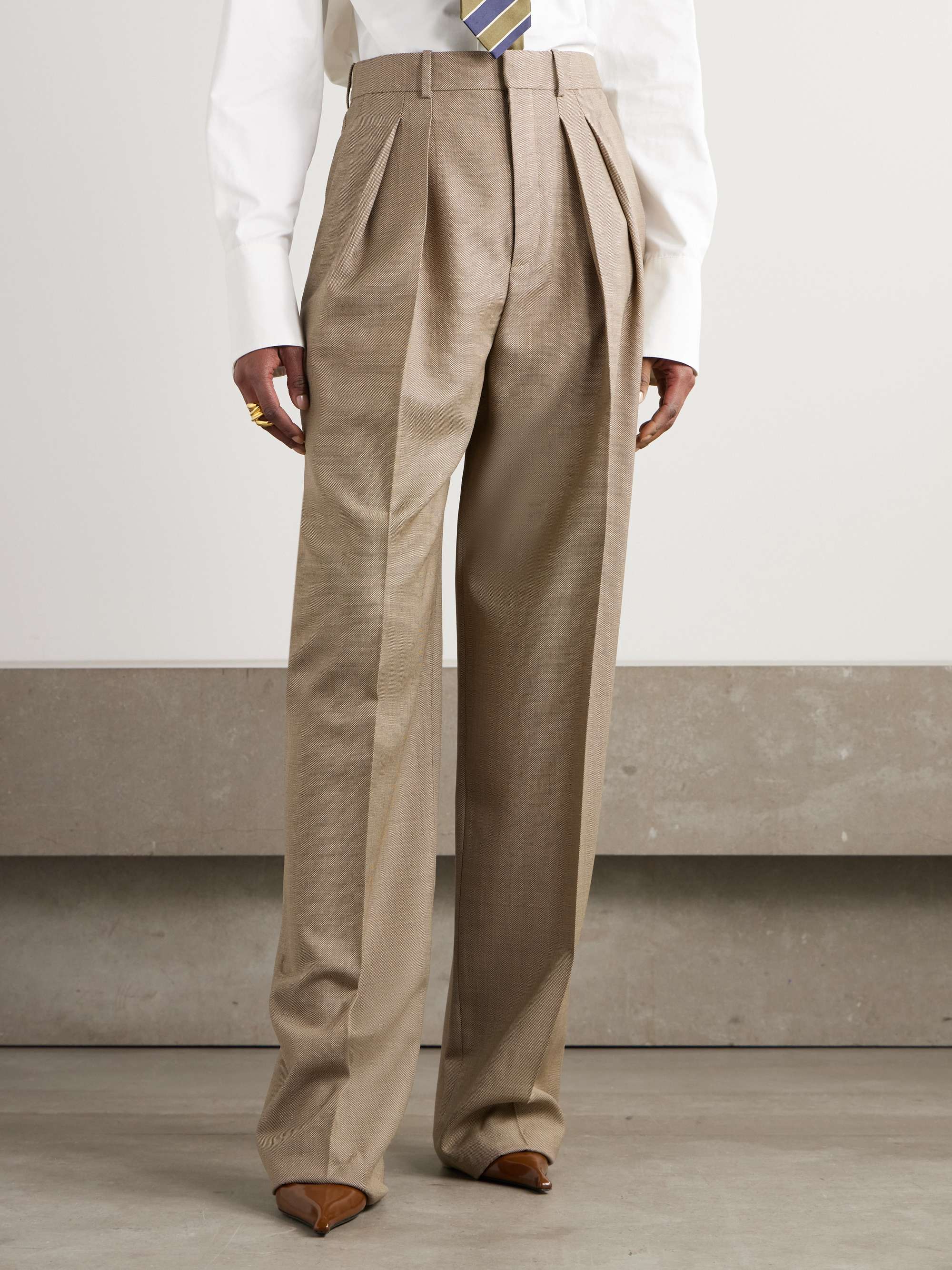 Pleated wool-canvas wide-leg pants view