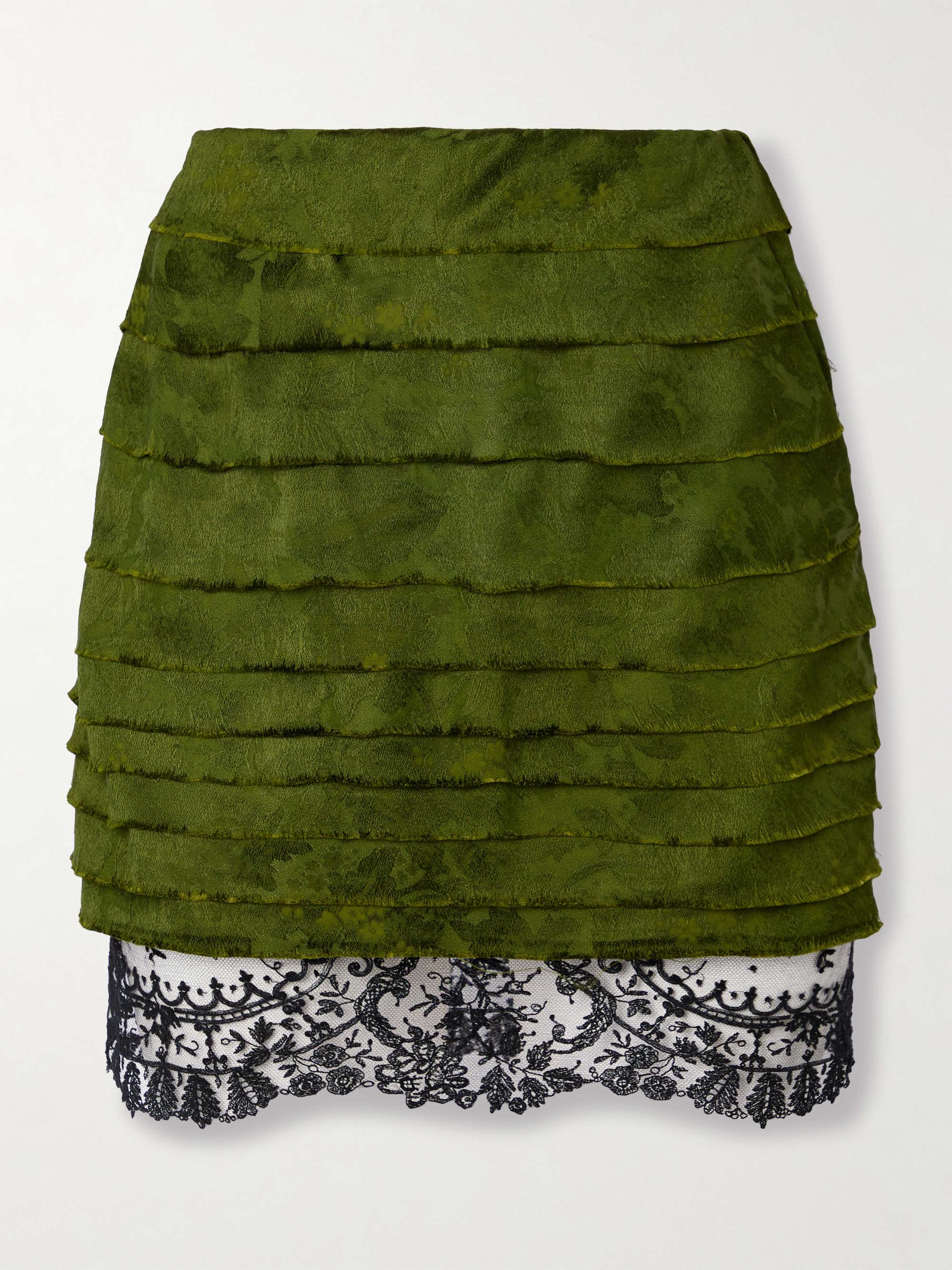 Layered cotton and silk-blend lace-trimmed jacquard mini skirt view