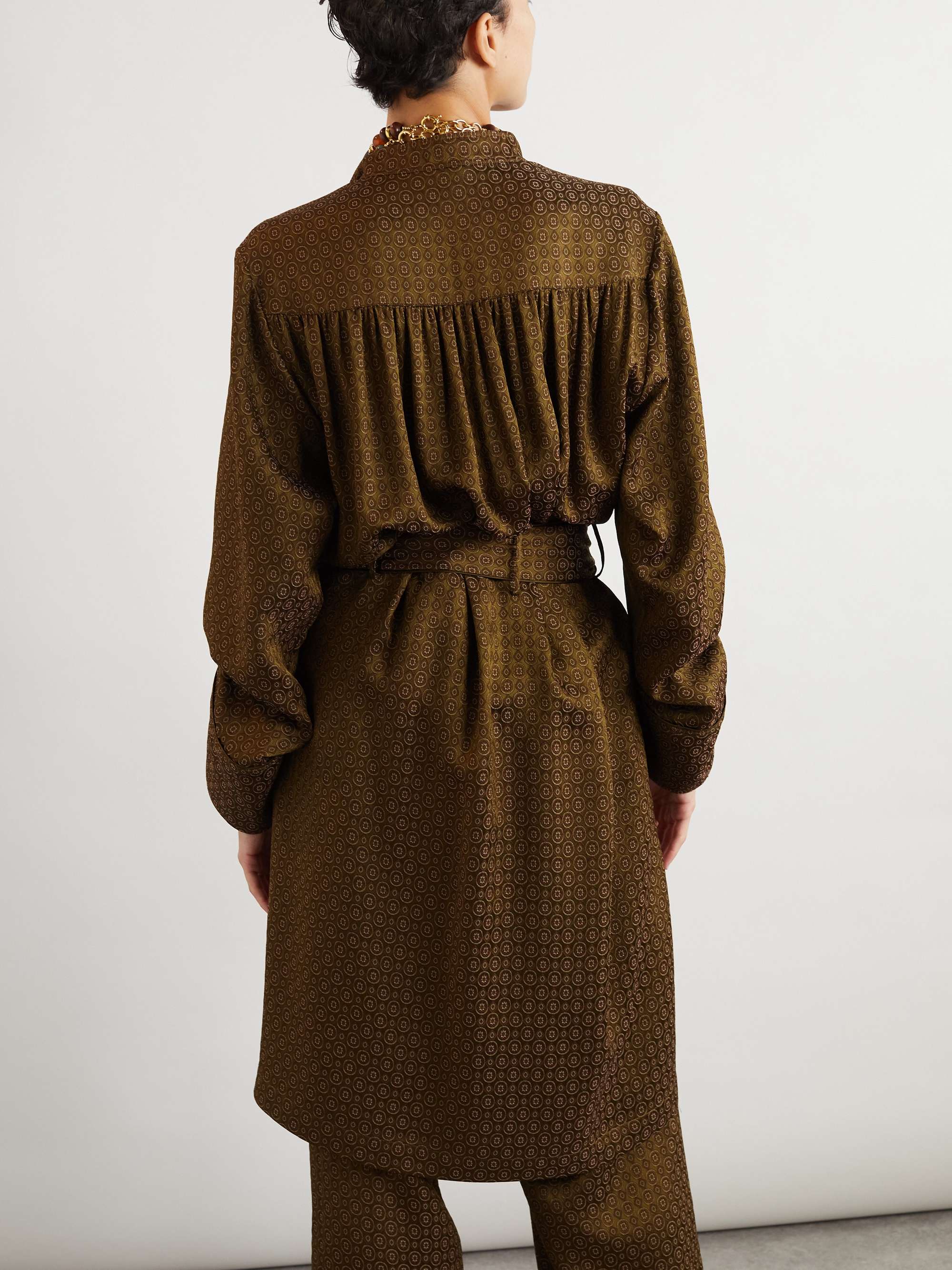 Belted printed silk shirt dress view